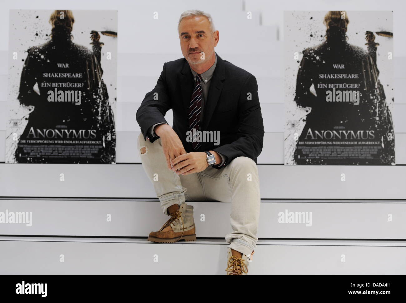 Director Roland Emmerich poses for a picture at the Book Fair in Frankfurt am Main, Germany, 14 October 2011. Emmerich's latest film 'Anonymous' was screened at the fair during the so-called All-Media-Conference. Photo: ARNE DEDERT Stock Photo