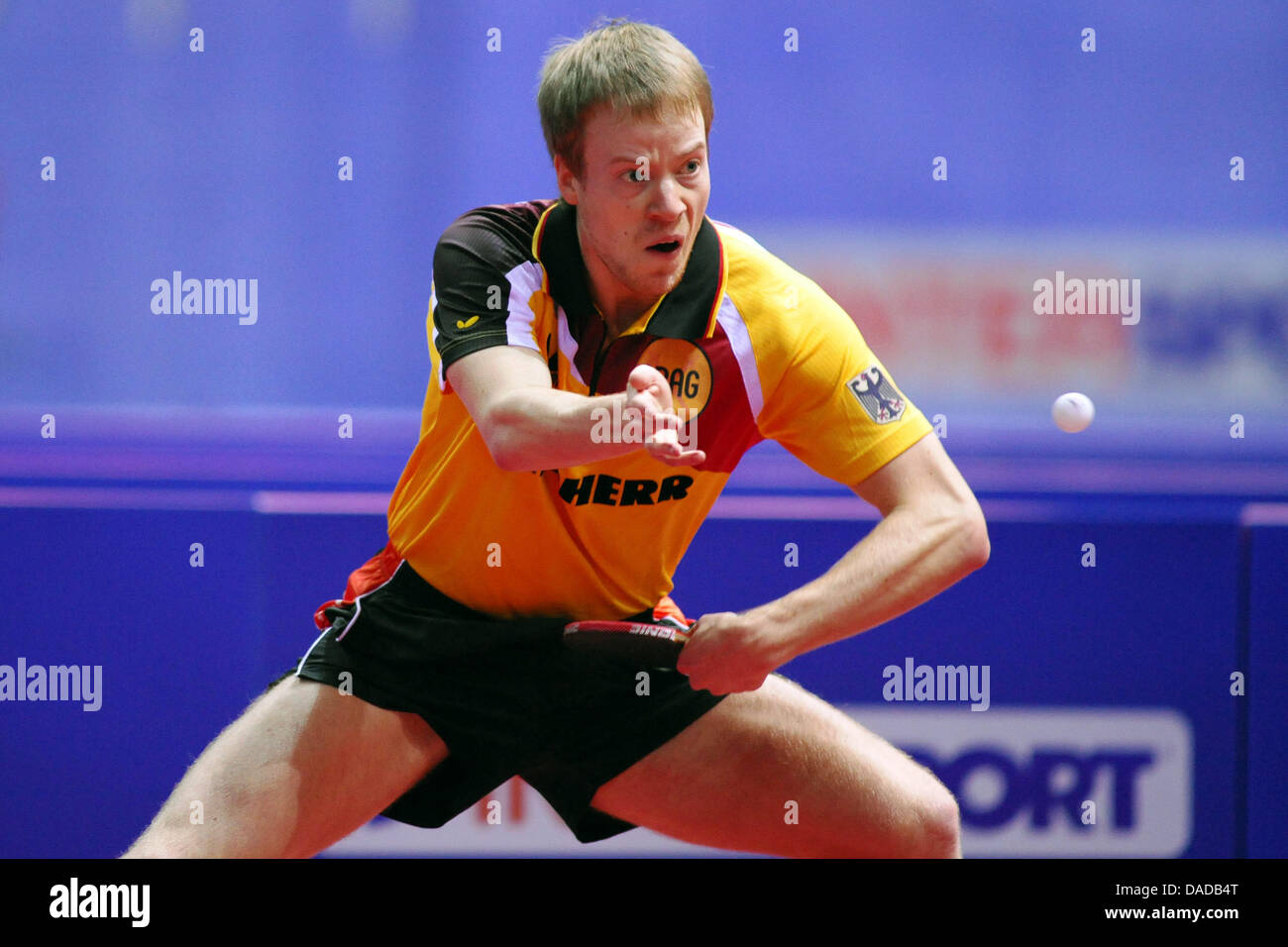 Patrick Baum plays a match against Aleksandar Karakasevic during the semi- final of the European table tennis championships in Danzig, Poland, 16  October 2011. Photo: Revierfoto Stock Photo - Alamy