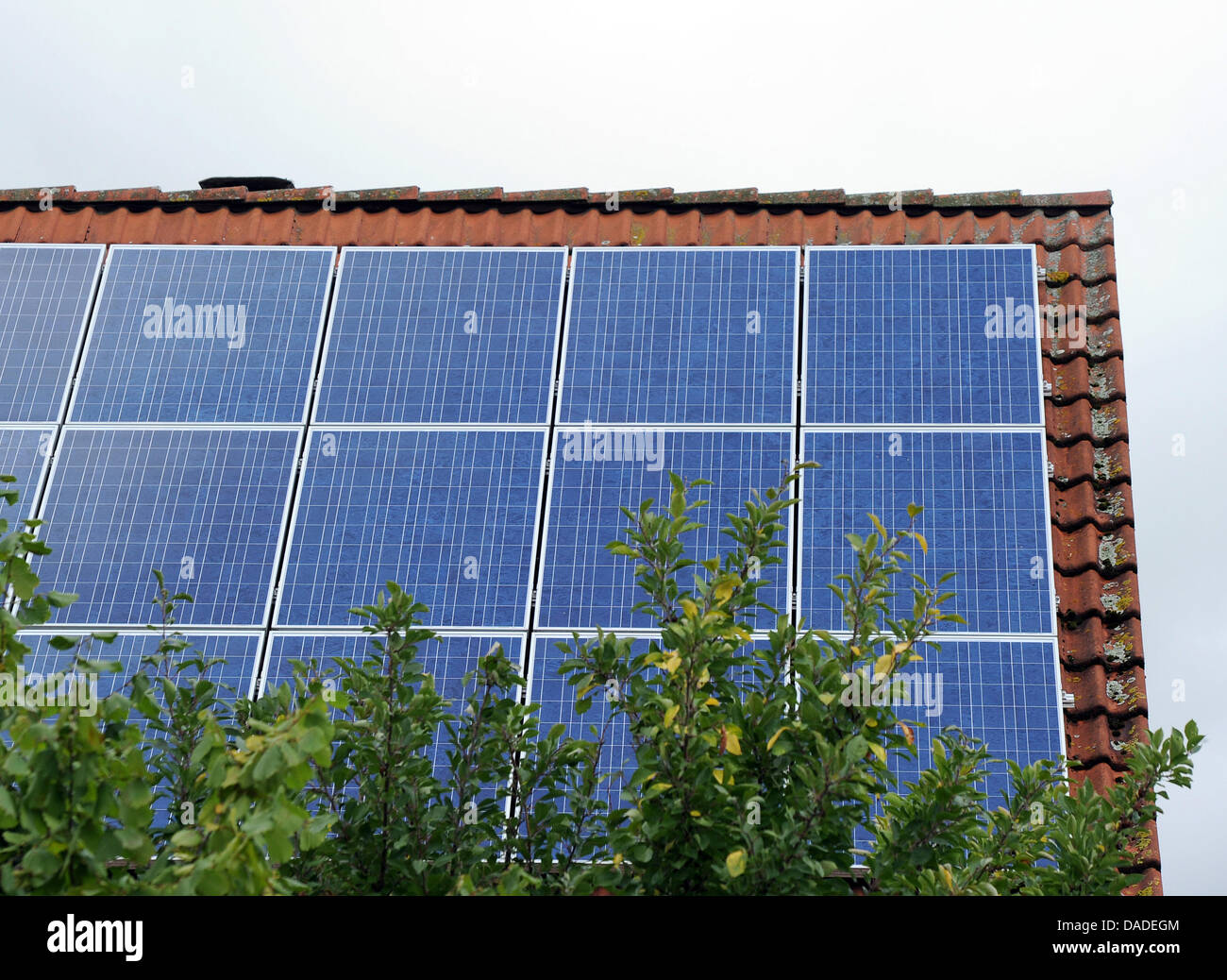 Photovoltaics panels are set up on a roof in Hanover, Germany, 19 ...