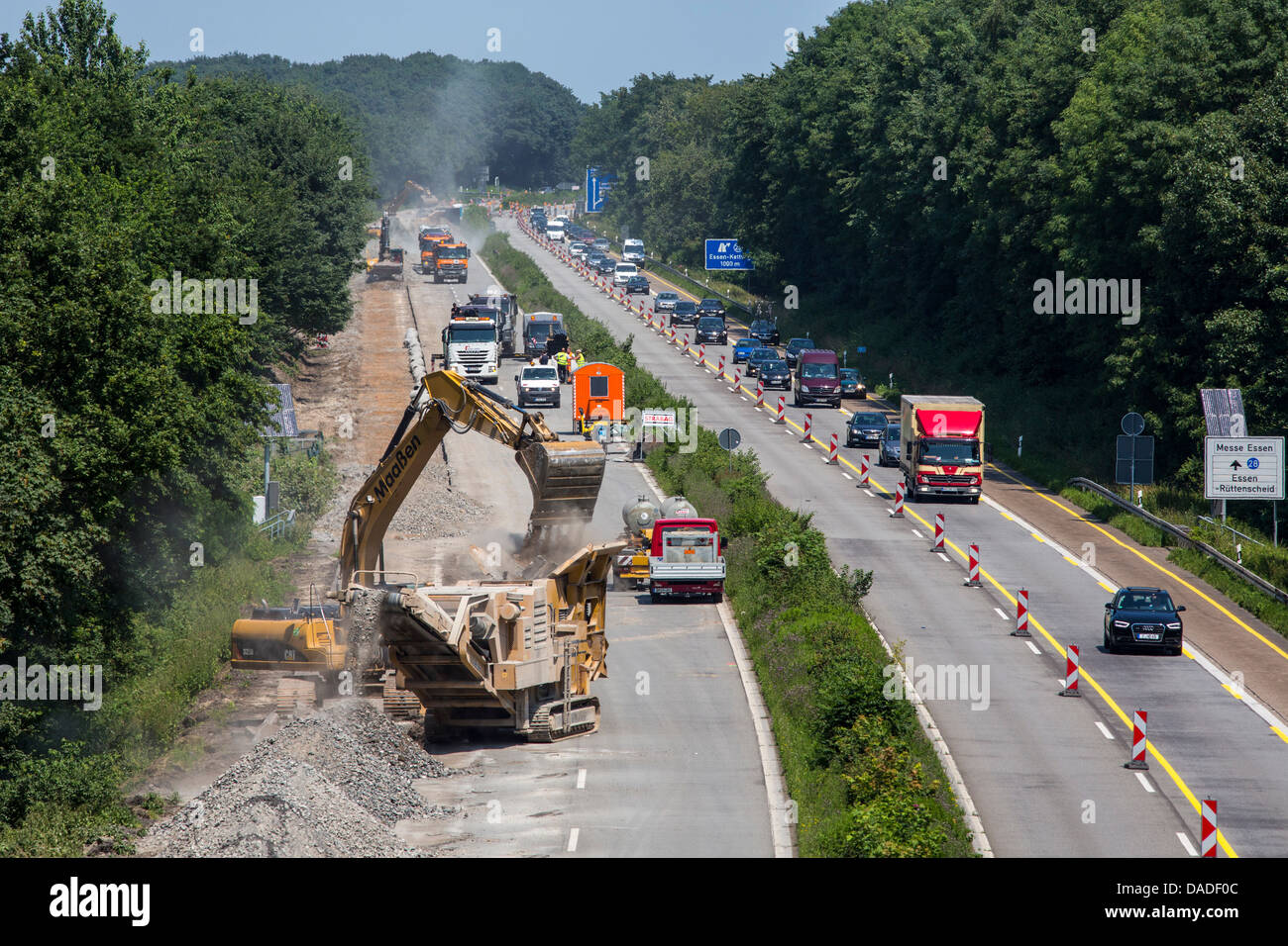 HIghway construction work. A52 German Autobahn, highway. Bridge