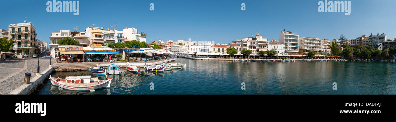 Panoramic View of Lake Voulismeni, Agios Nikolaos, Crete, Greece Stock Photo