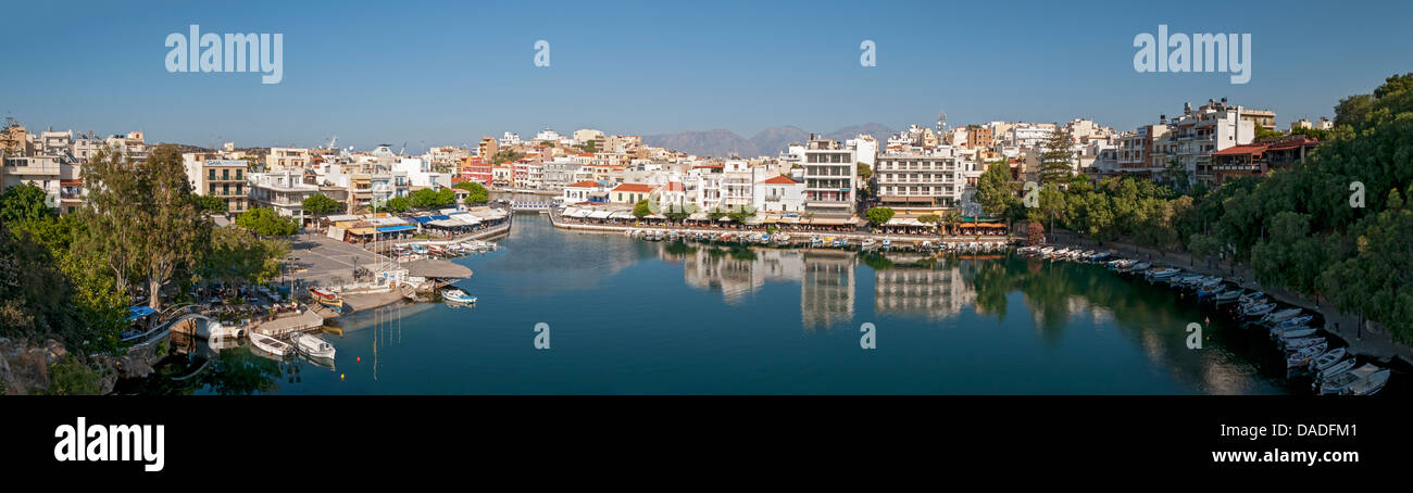 Panoramic View of Lake Voulismeni, Agios Nikolaos, Crete, Greece Stock Photo