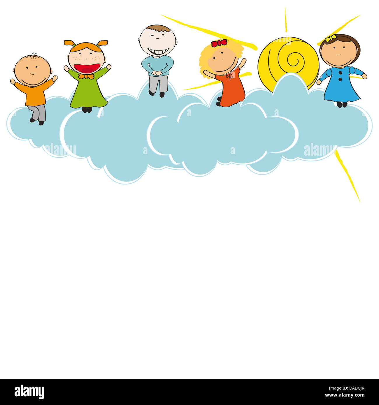 Happy and cute girls and boys in sky with clouds Stock Photo - Alamy