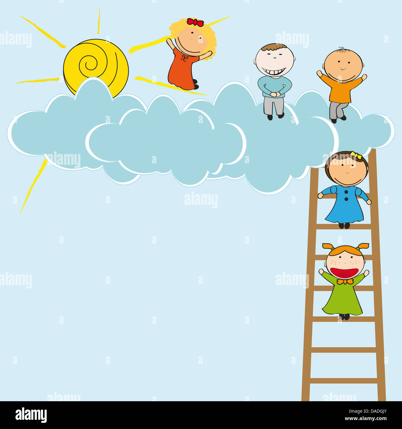 Happy and cute girls and boys with clouds Stock Photo - Alamy