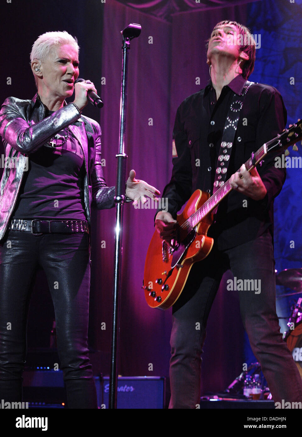 Swedish rock duo Roxette with Marie Fredriksson and Per Gessle perform at o2 World in Hamburg, Germany, 25 October 2011. Photo: Georg Wendt Stock Photo
