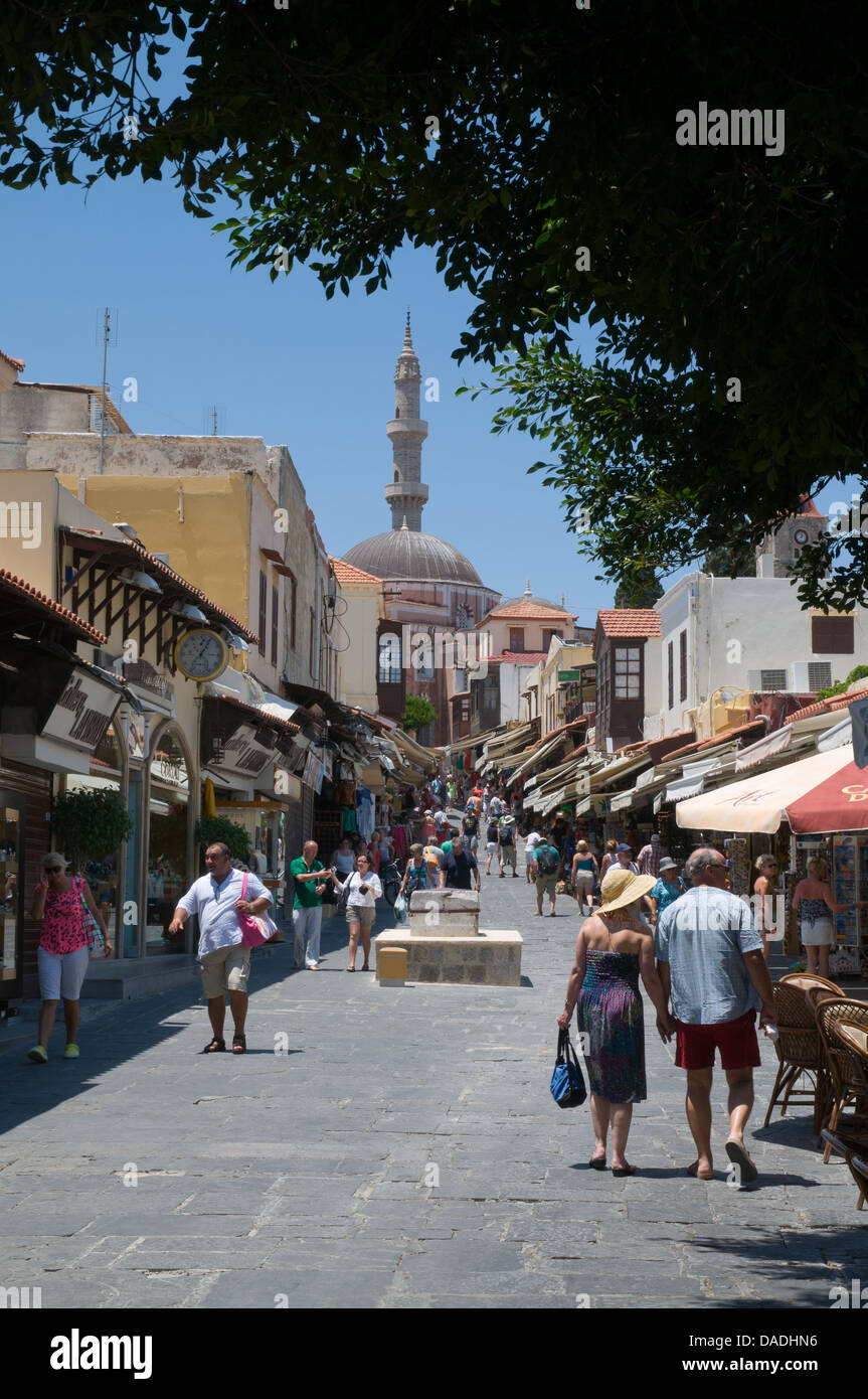 Sokratous Street, shopping street in old town of Rhodes, Greece Stock