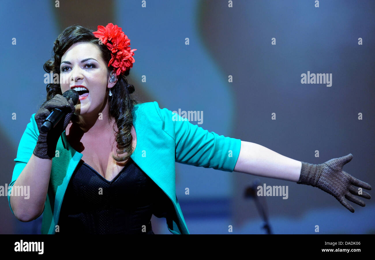 Dutch pop and jazz singer Caro Emerald performs on stage at the