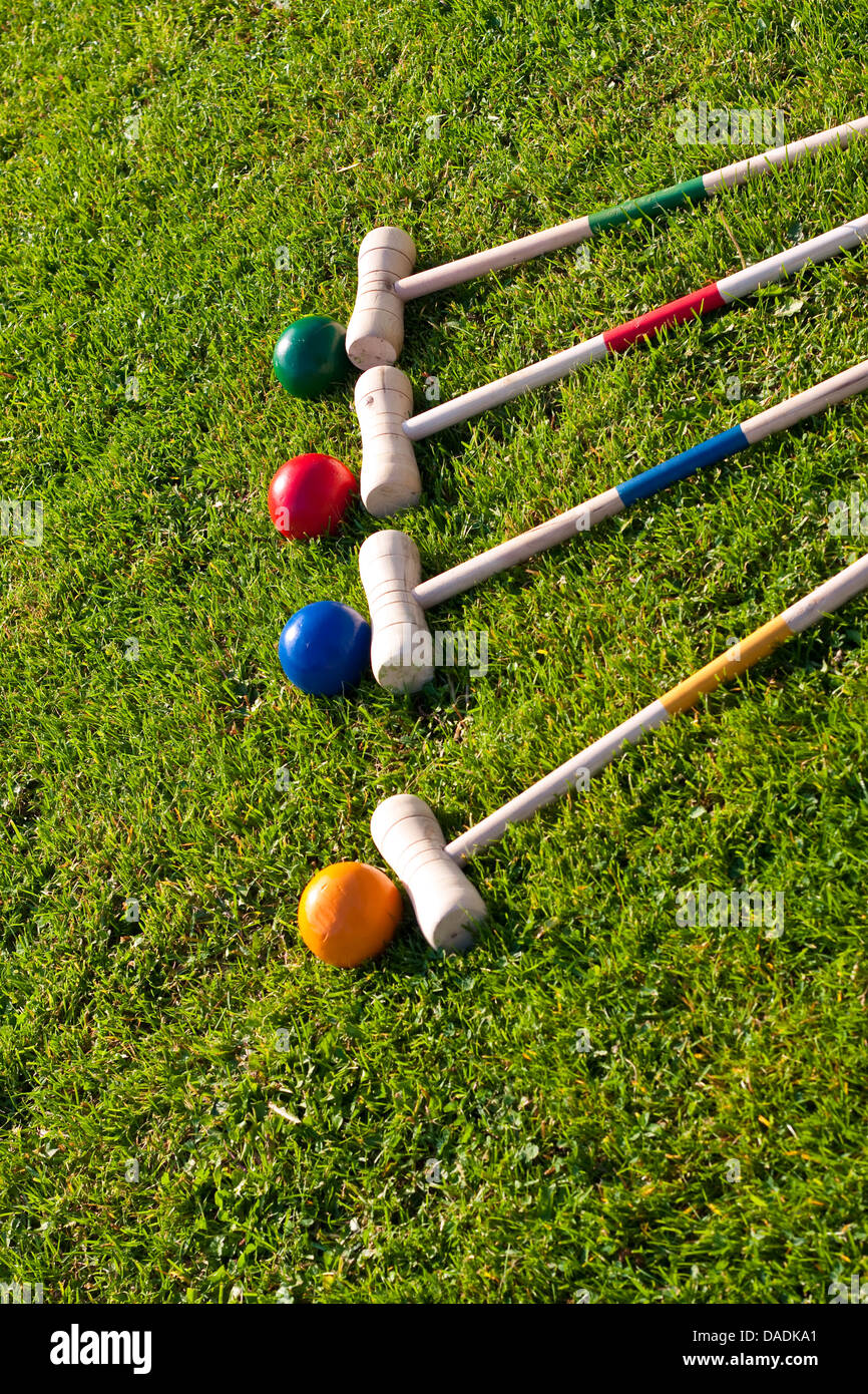 Croquet Family Garden Game Stick And Ball Stock Photo Alamy