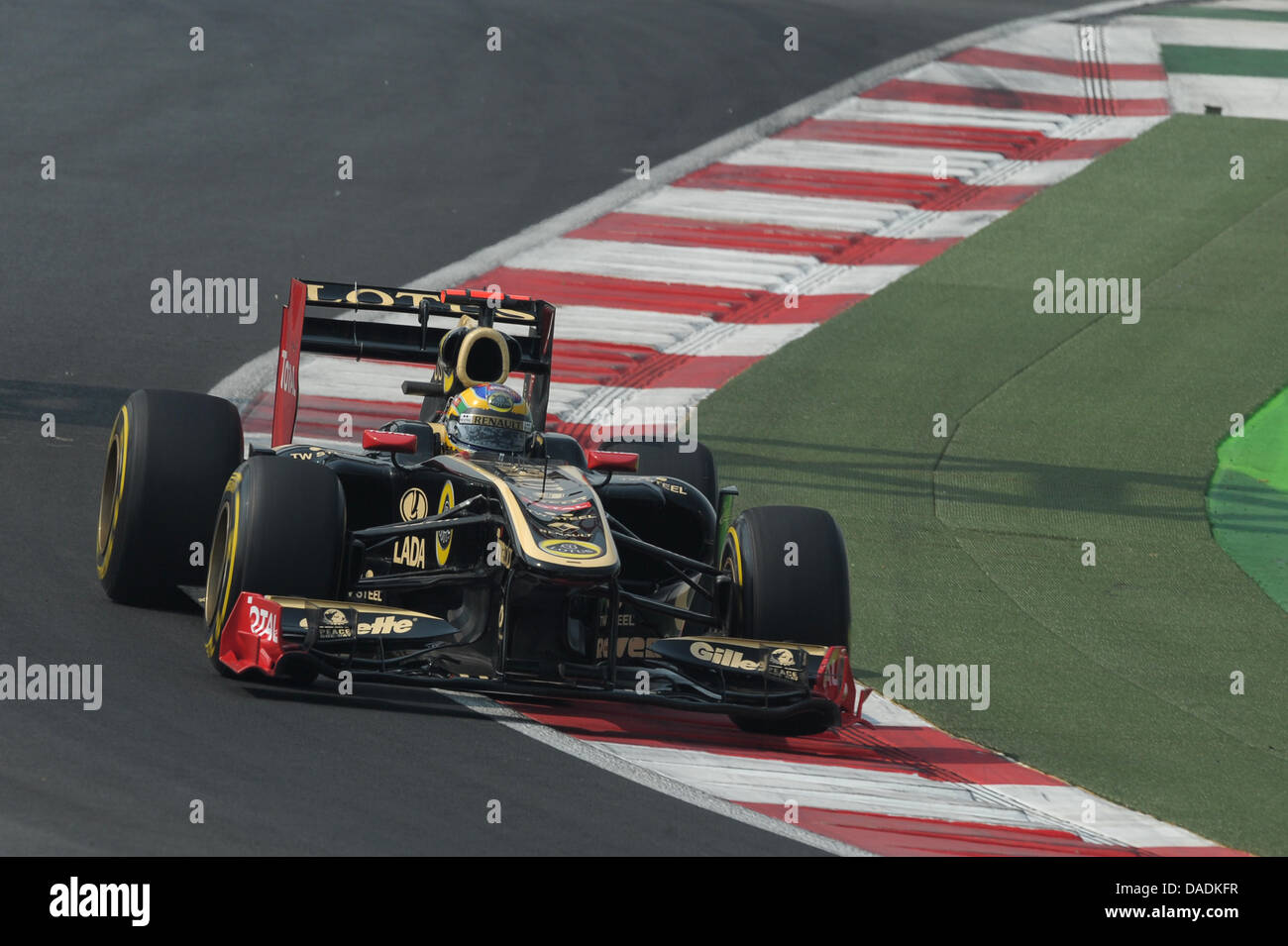 Brazilian Formula One driver Bruno Senna of Lotus Renault steers his