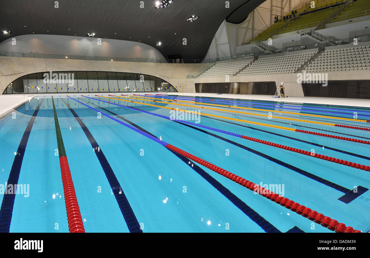 The swimming stadium (Aquatics Centre) designed by architect Zaha Hadid