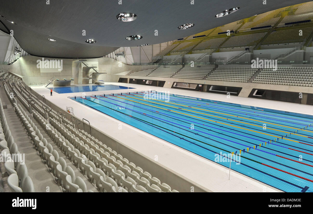 The swimming stadium (Aquatics Centre) designed by architect Zaha Hadid