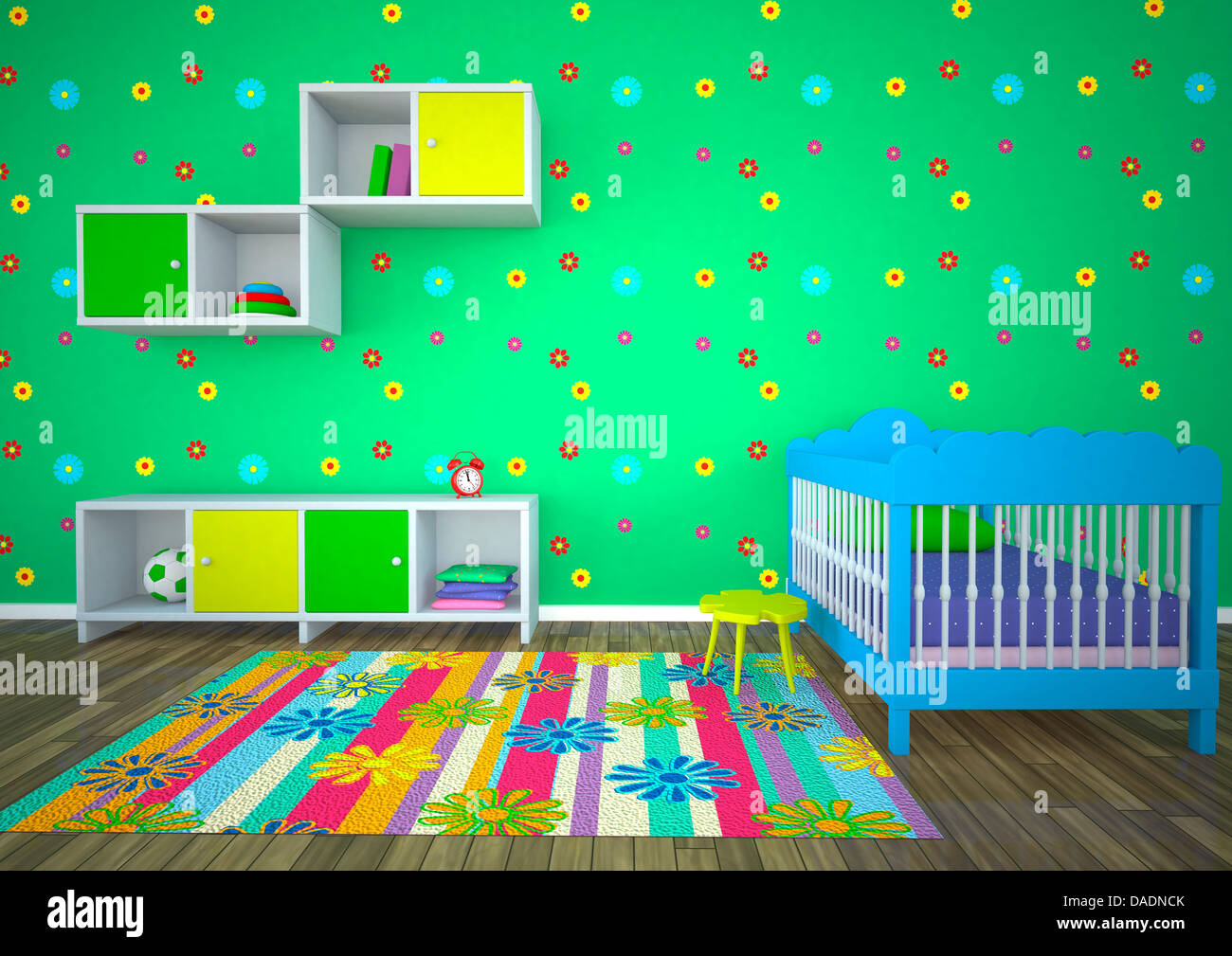 Empty nursery room with green background Stock Photo - Alamy