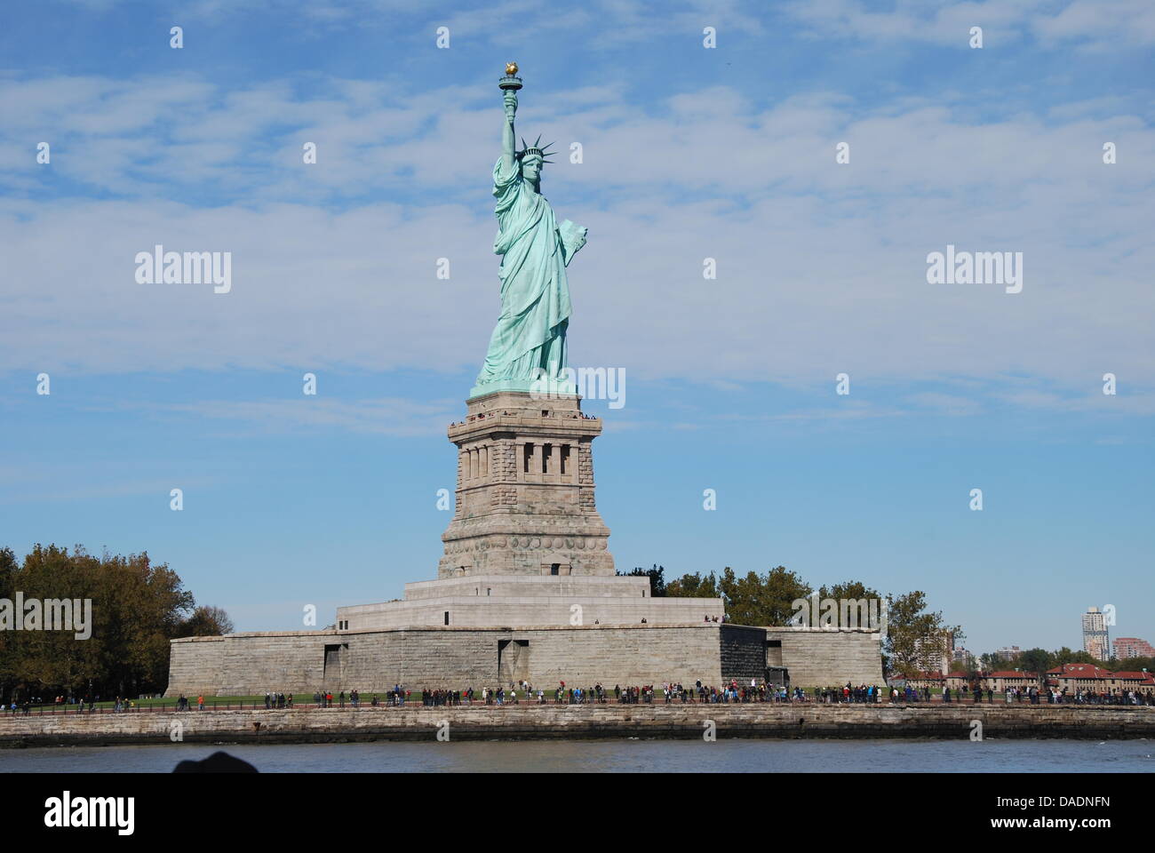 The Statue of Liberty stands in the harbour of New York City, USA, 28