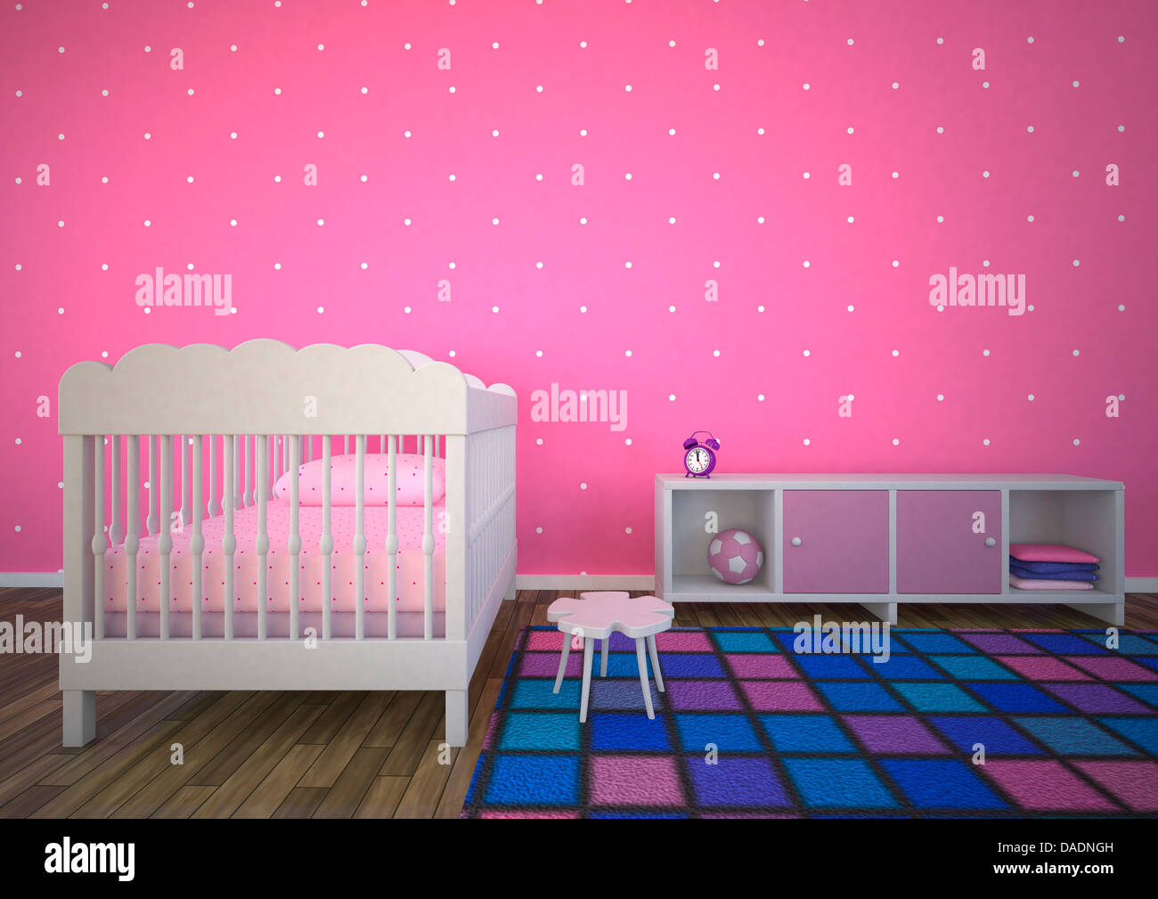 Empty nursery room with pink background Stock Photo - Alamy
