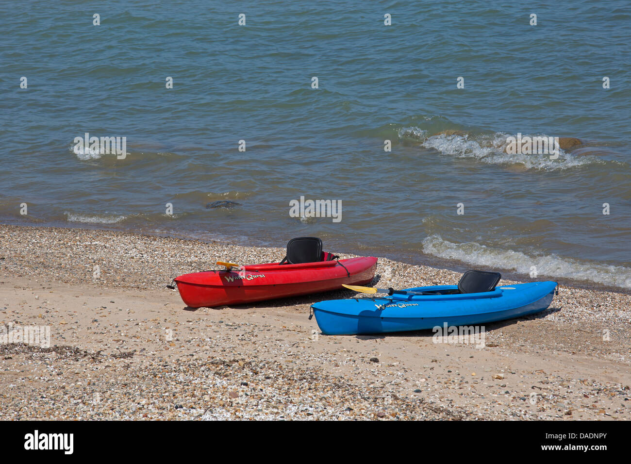 Lexington, Michigan - Kayaks on Lake Huron beach. Stock Photo