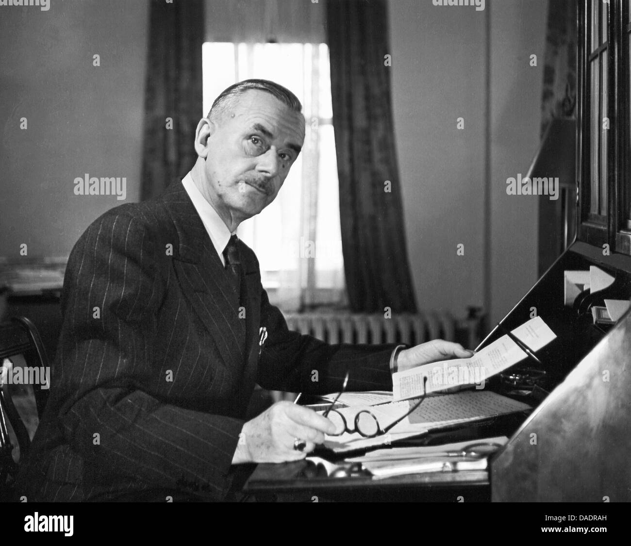 German author Thomas Mann during his exile in the USA in 1943. Portrait by photographer Fred Stein (1909-1967) who emigrated 1933 from Nazi Germany to France and finally to the USA. Stock Photo