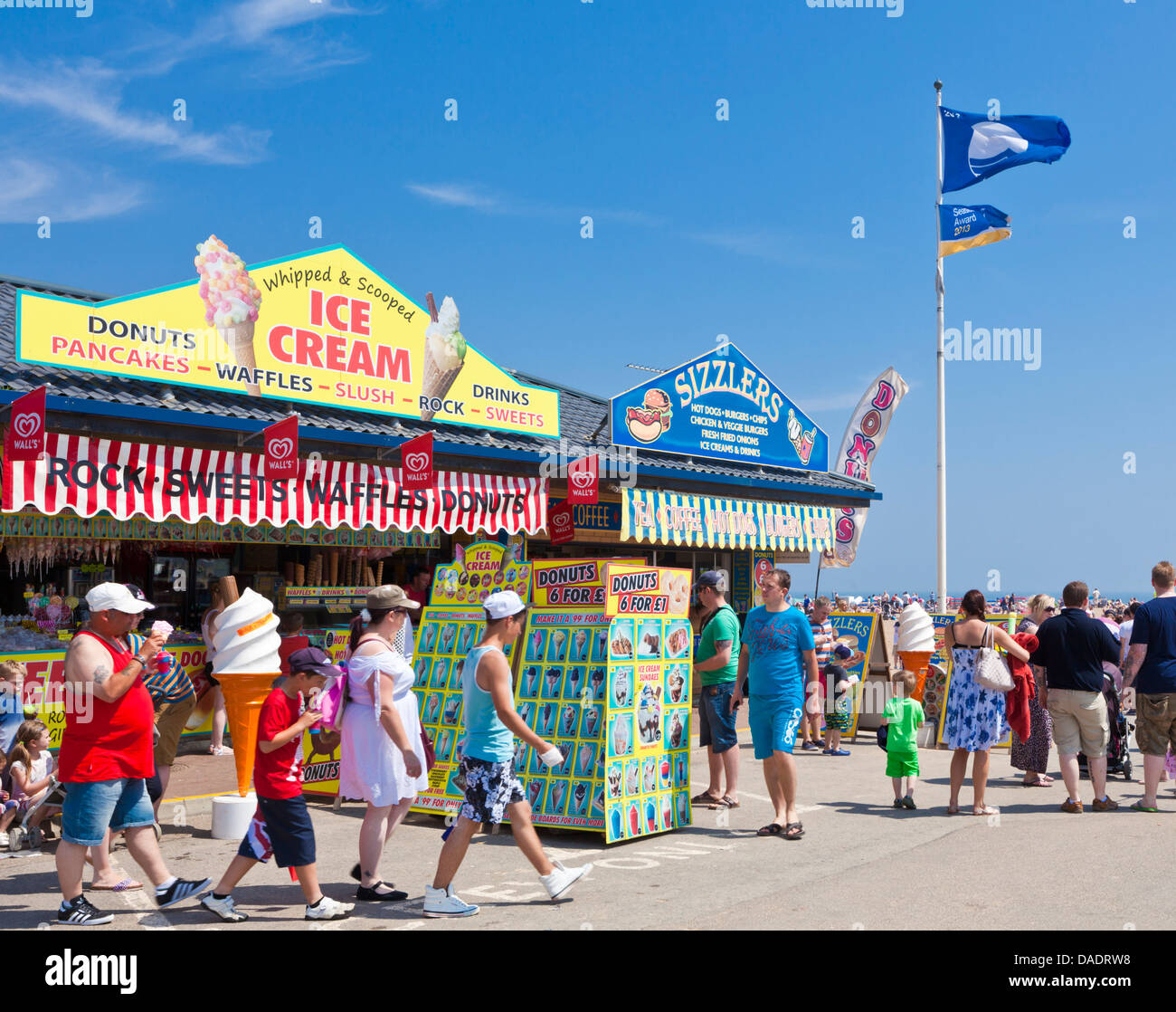 Beach take away food vendors seaside snack bars and ice cream stand at Skegness beach Lincolnshire England UK GB EU Europe Stock Photo