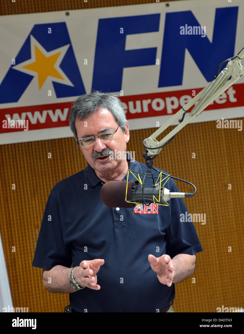 The head of the US Armed Forces Network AFN, Gary Bautell, stands in a broadcasting studio  in Wiesbaden-Erbenheim, Germany, 11 July 2013. AFN was founded and first went on air in July 1943 setting up local radion stations first in Europe and subesquently around the world where US troops were deployed. Photo: Arne Dedert Stock Photo