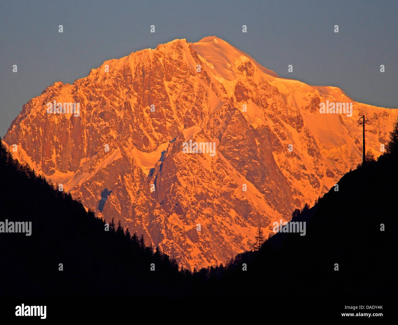 view to Mont Blanc in morning light, Italy, Val d'Aosta, Gran Paradiso National Park, Valsavaranche Stock Photo