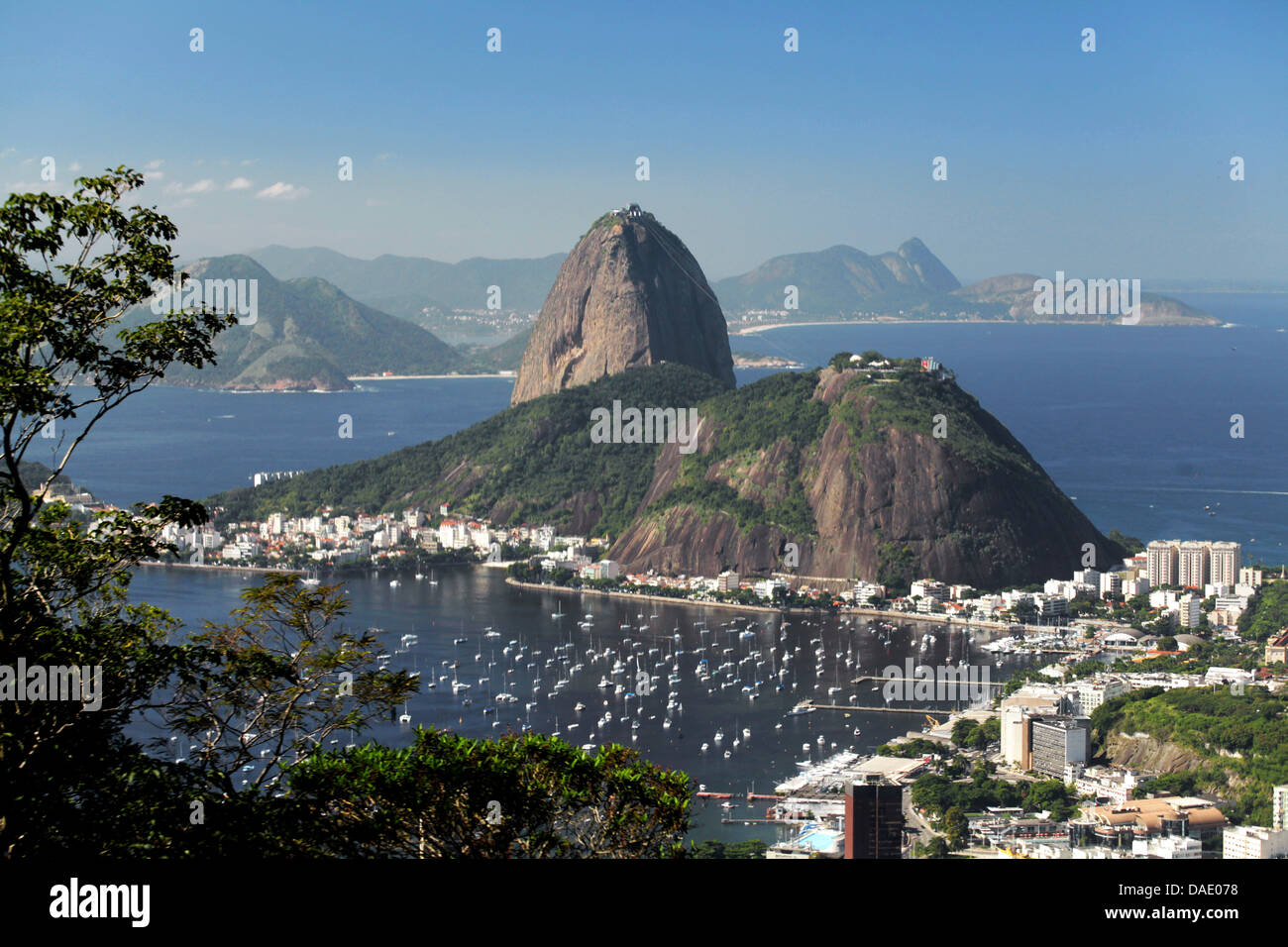 Sugar loaf hill in Rio de Janeiro Brazil view of the Guanabara bay with urca and Botafogo neighborhood Stock Photo