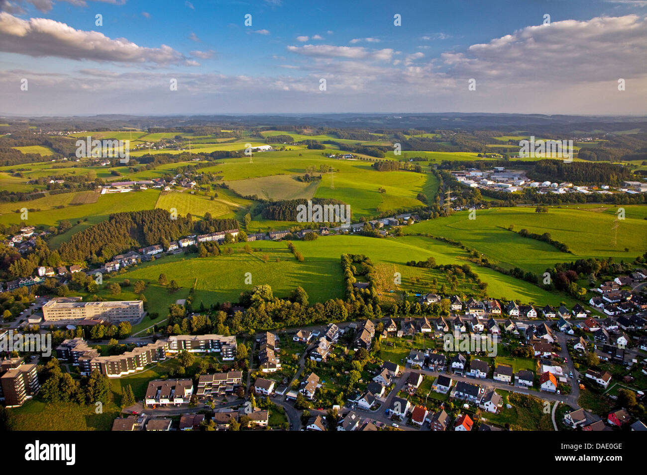 aerial view to Wipperfuerth, Germany, North Rhine-Westphalia, Oberbergischen Kreis, Wipperfuerth Stock Photo