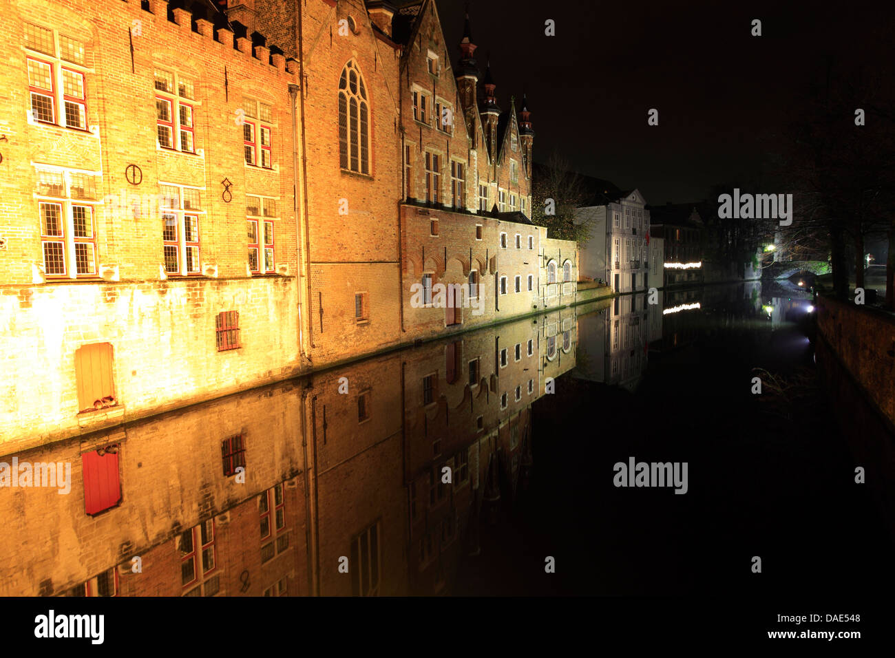 River Dijver, Rozenhoedkaai area, Bruges City, West Flanders in the Flemish Region of Belgium. Stock Photo