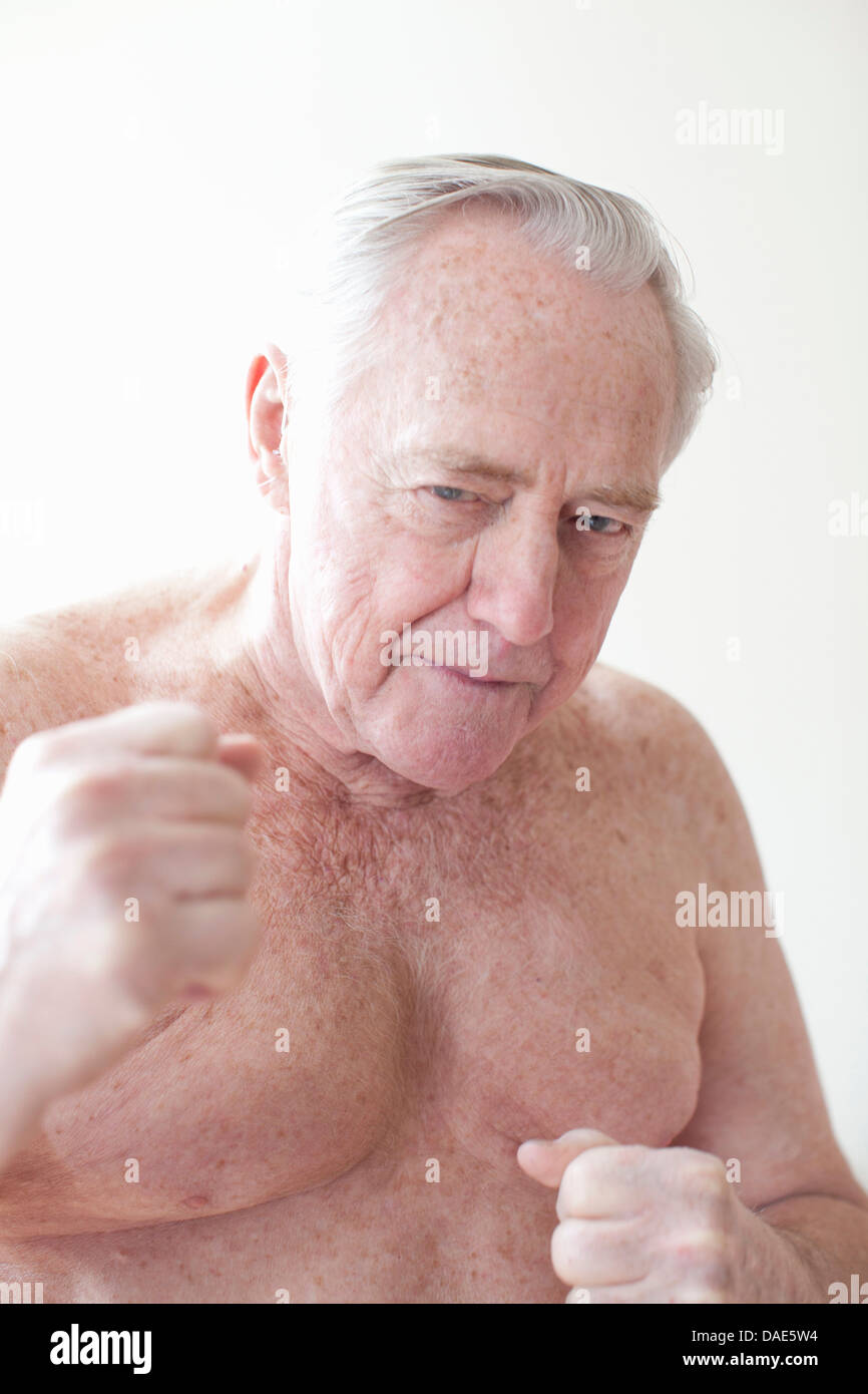 Senior man boxing Stock Photo