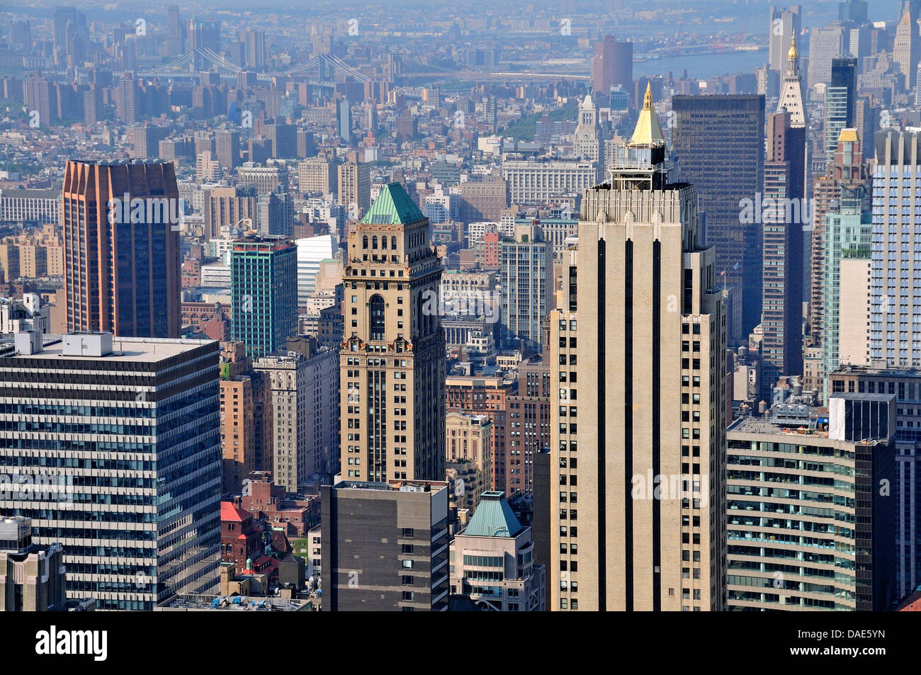panoramic view from the observation deck 'Top of the Rock' of the Rockefeller Center over Downtown Manhattan, USA, New York City, Manhattan Stock Photo