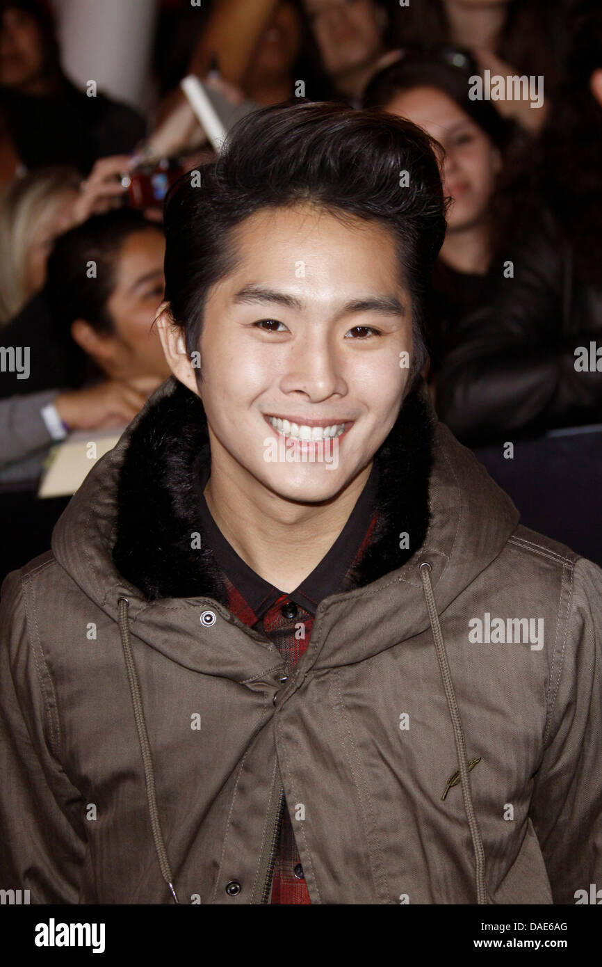 US actor Justin Chon arrives for the World Premiere of 'The Twilight Saga: Breaking Dawn - Part 1' at Nokia Theatre at L.A. Live in Los Angeles, USA, 15 November 2011. Photo: Hubert Boesl Stock Photo