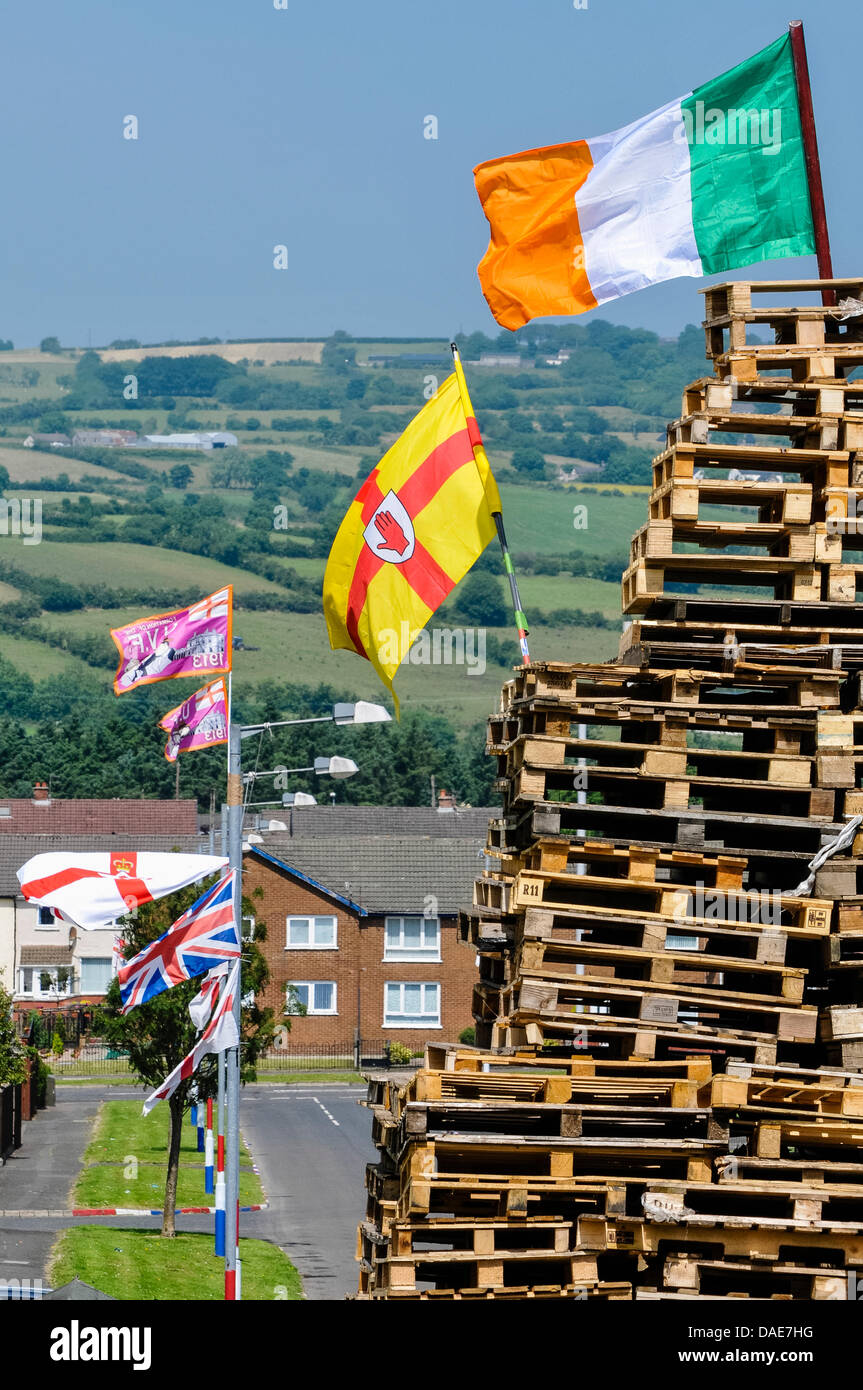 Newtownabbey, Northern Ireland. 11th July 2013. Irish flags on top of
