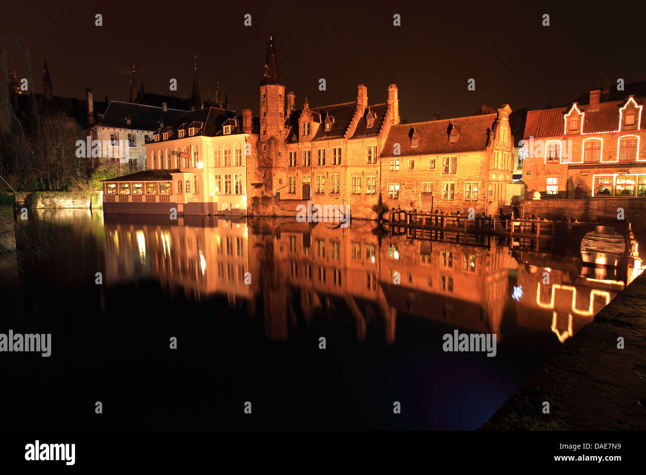 River Dijver, Rozenhoedkaai area, Bruges City, West Flanders in the Flemish Region of Belgium. Stock Photo