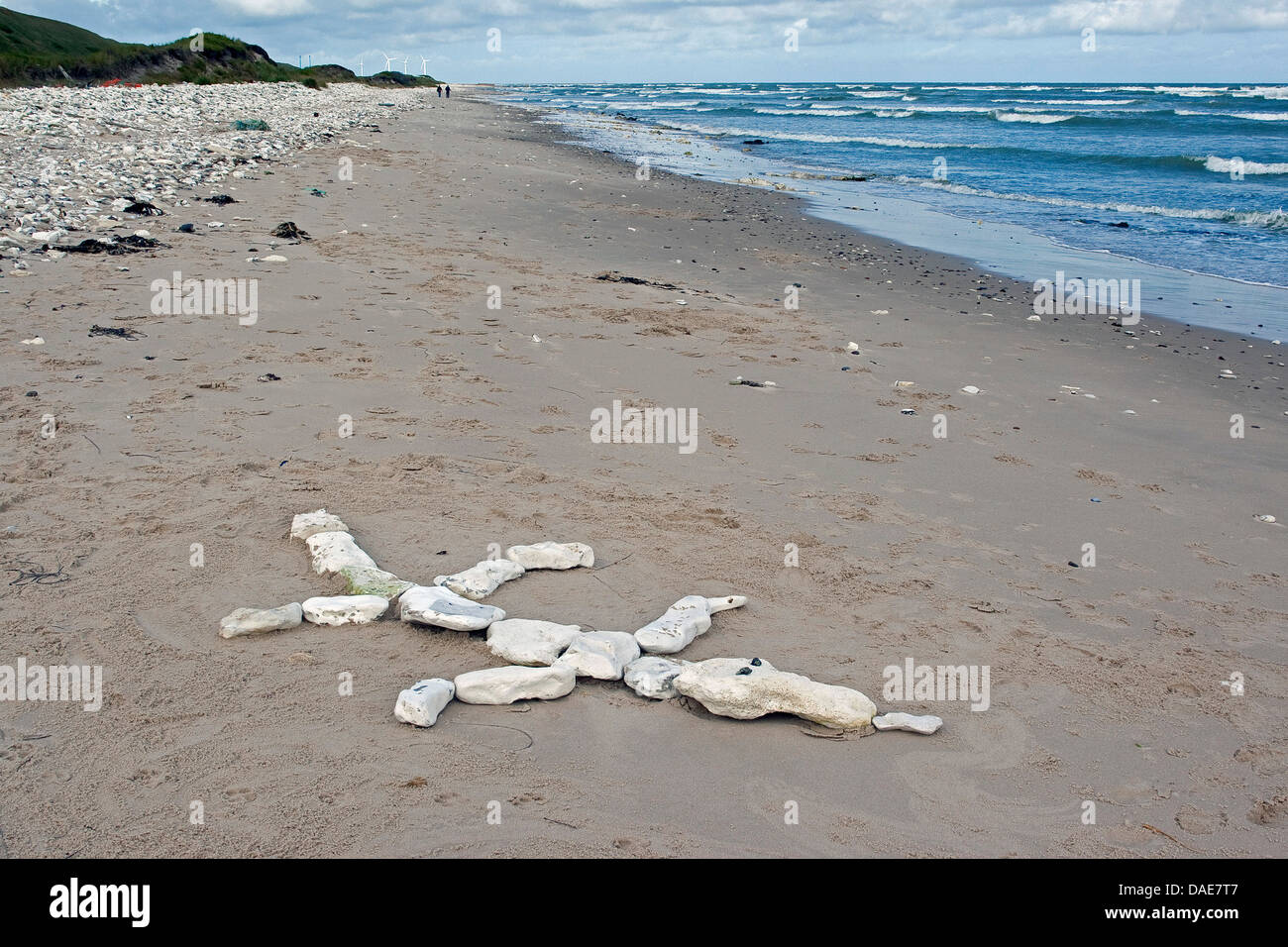 crocodile layed of stones at the sand beach by children, Germany Stock Photo