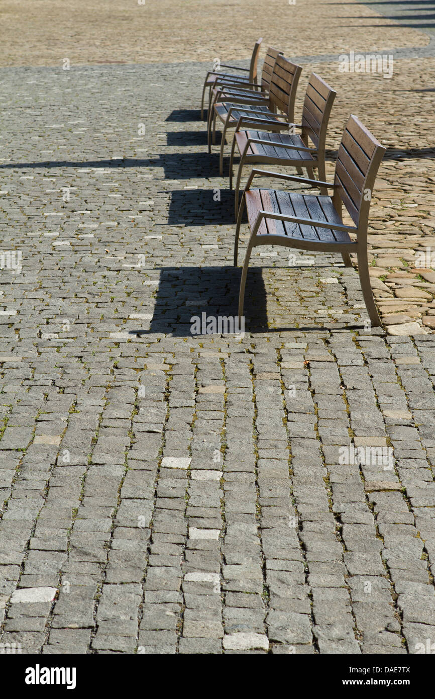 Empty street benches on Bardejov market square Stock Photo - Alamy