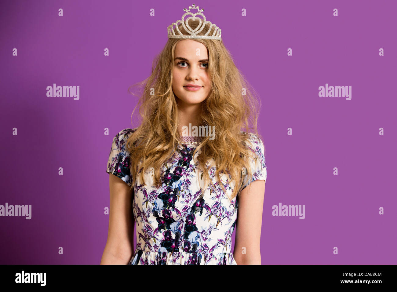 Young woman wearing tiara Stock Photo
