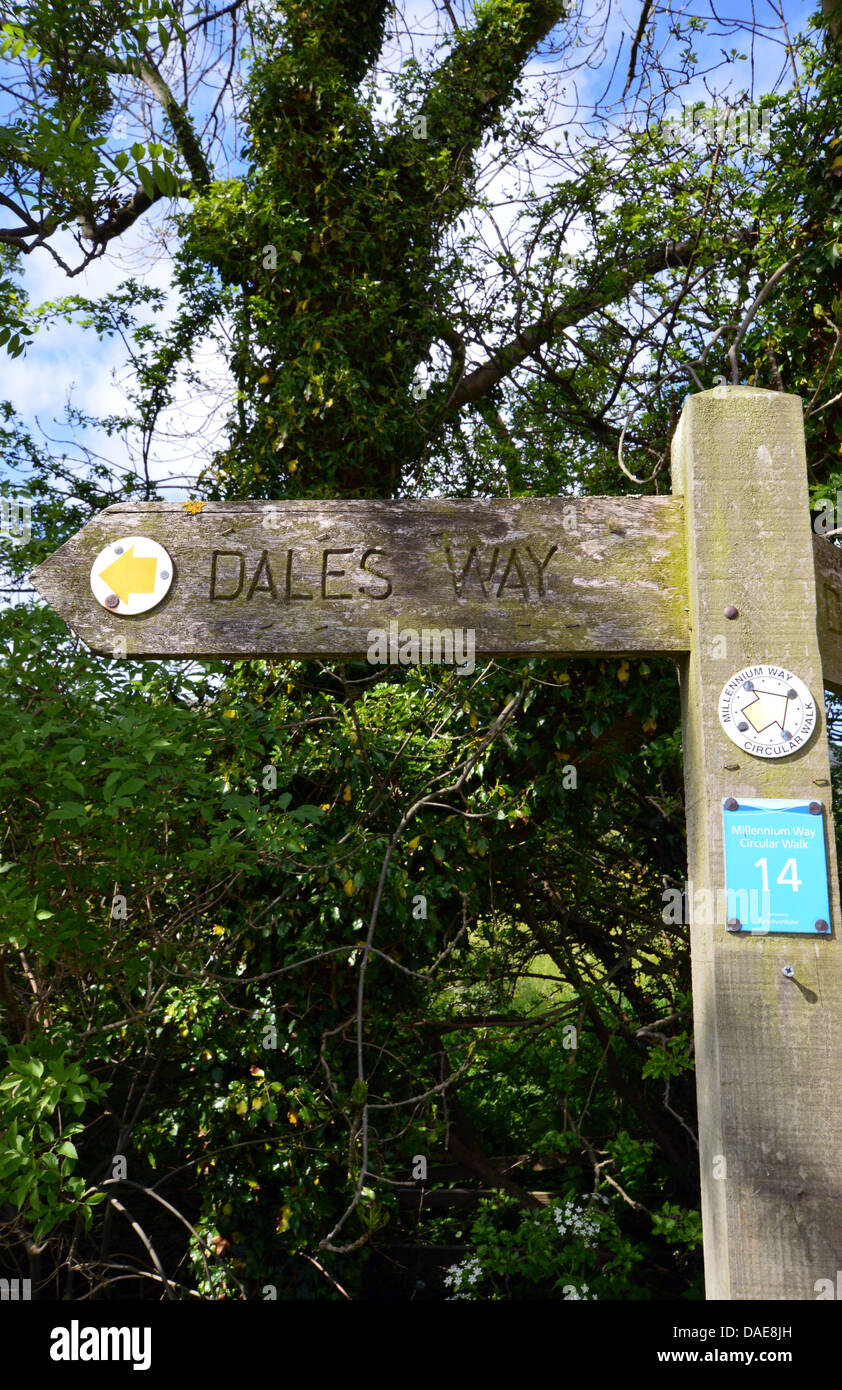 Wooden Signpost near Addingham on the Dales Way Long Distance Footpath Wharfedale Yorkshire Stock Photo
