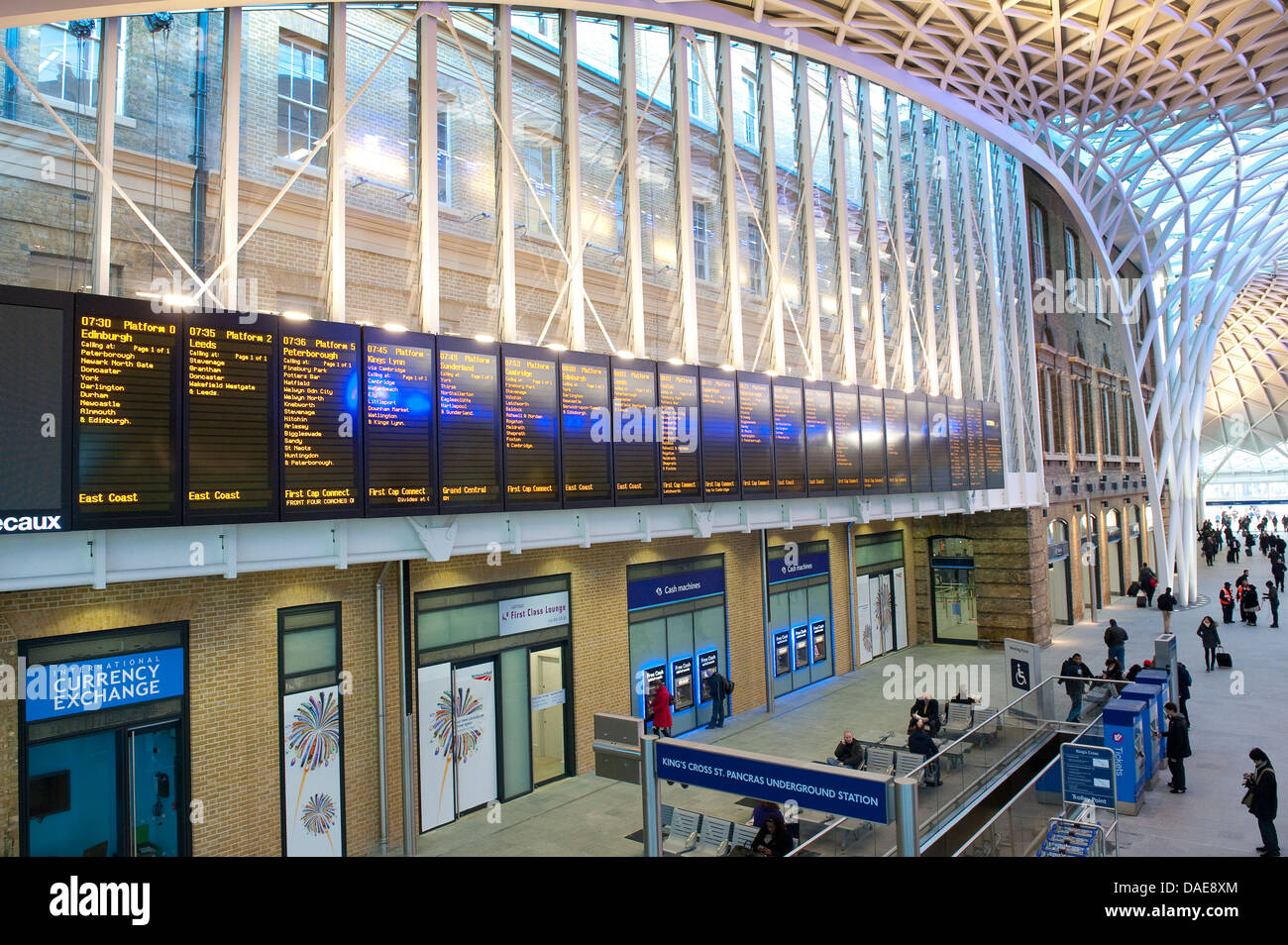 Departure boards in the western concourse area of Kings Cross Railway