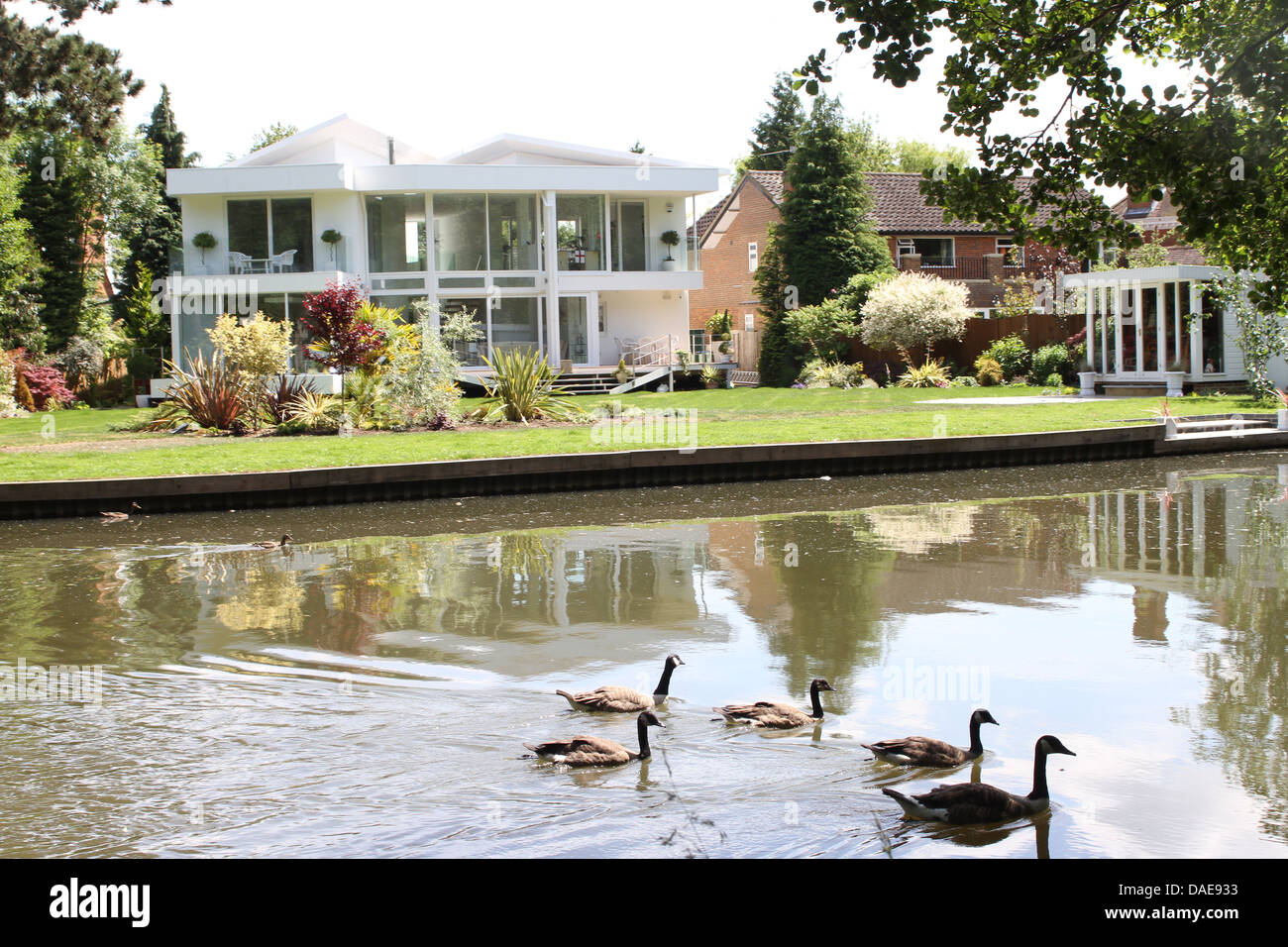 Weybridge houses by the River Wey Stock Photo Alamy