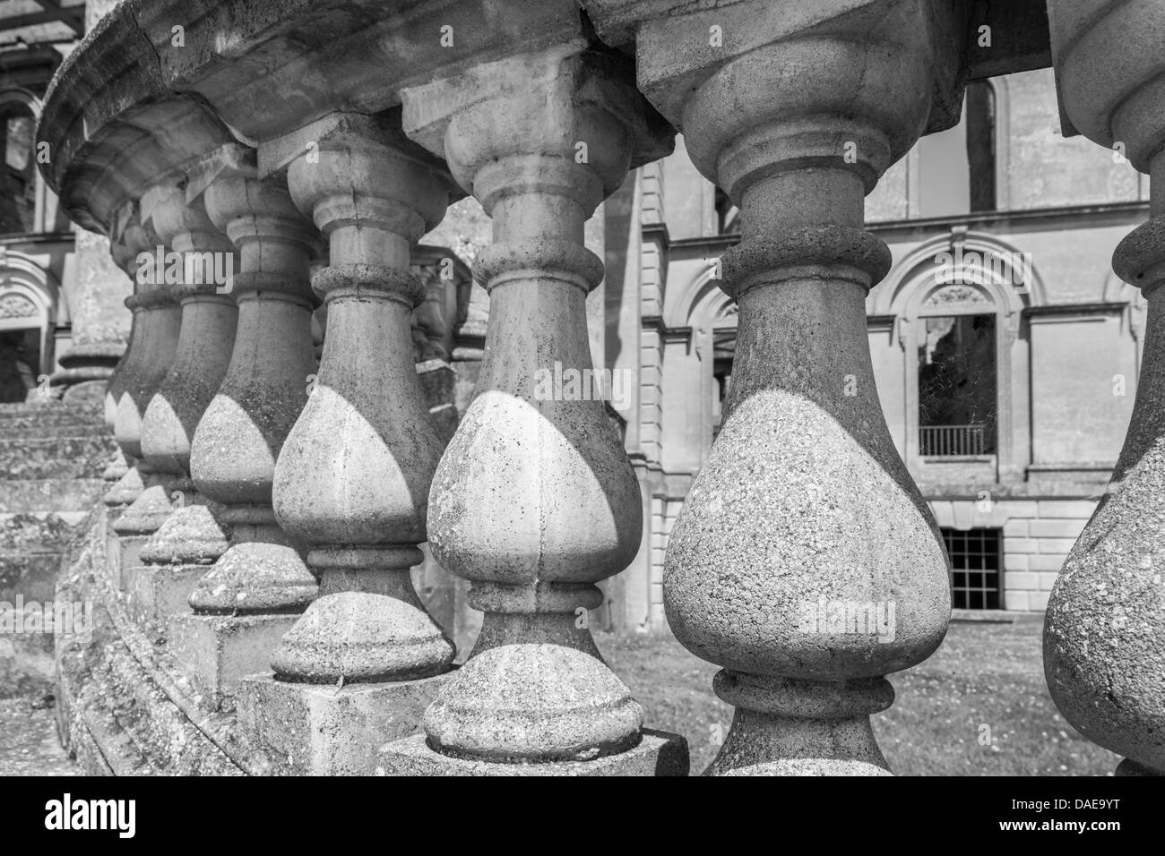 Stone Balustrades at Witley Court in monochrome, Worcestershire, England, UK Stock Photo
