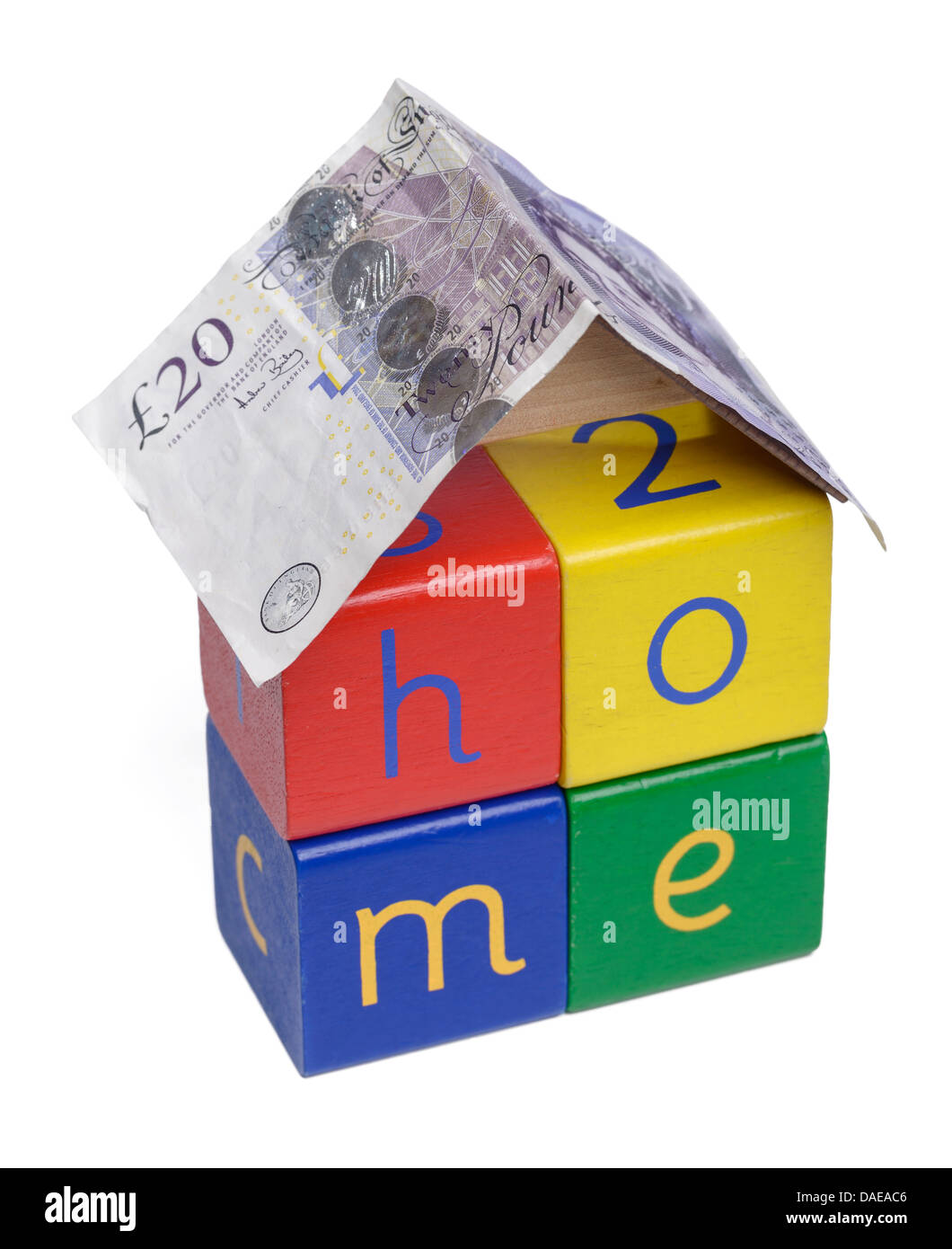 £20 note on the roof of a home Stock Photo