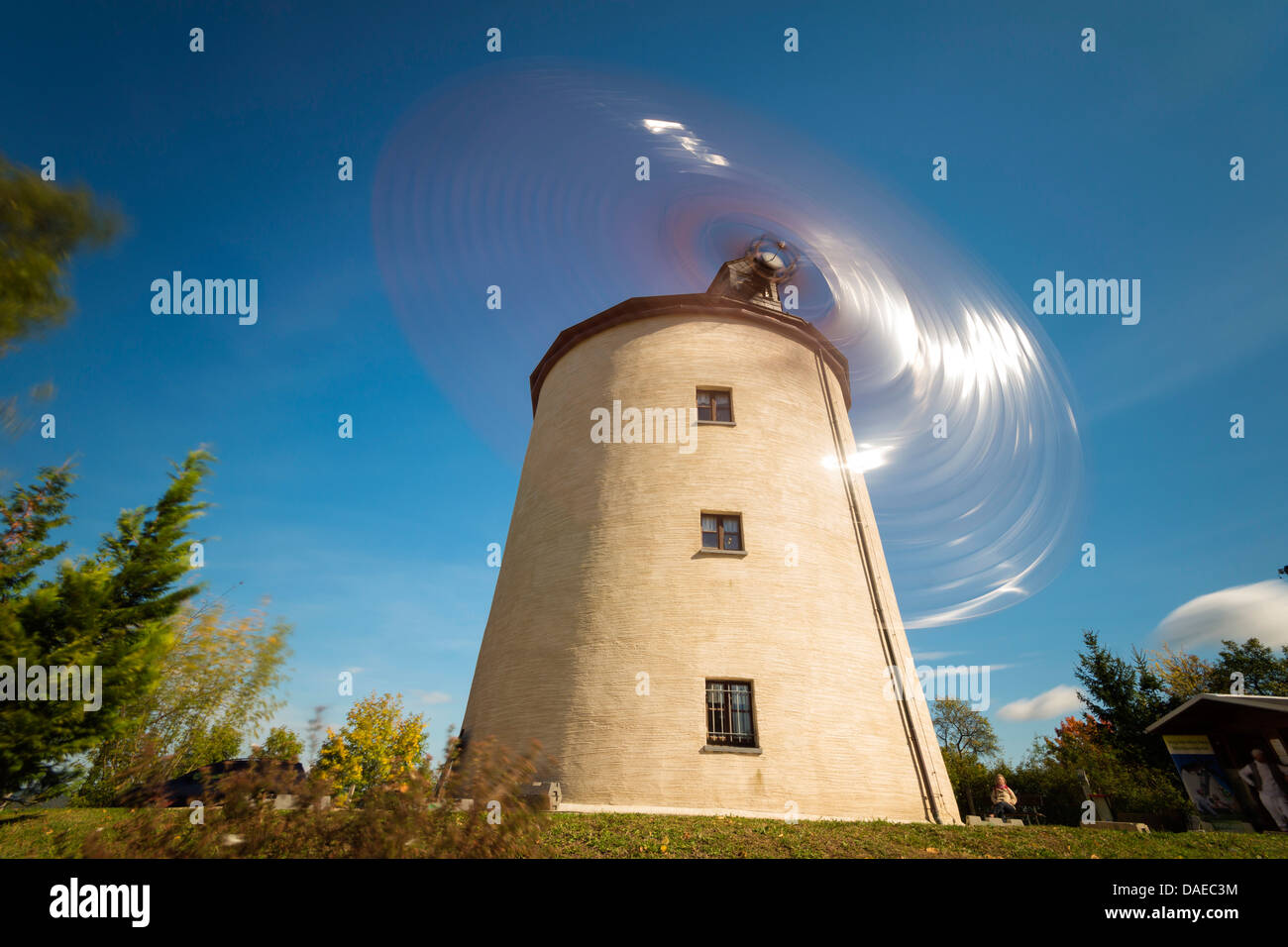 windmill in motion in long exposure, Germany, Saxony, Vogtland, Syrau Stock Photo