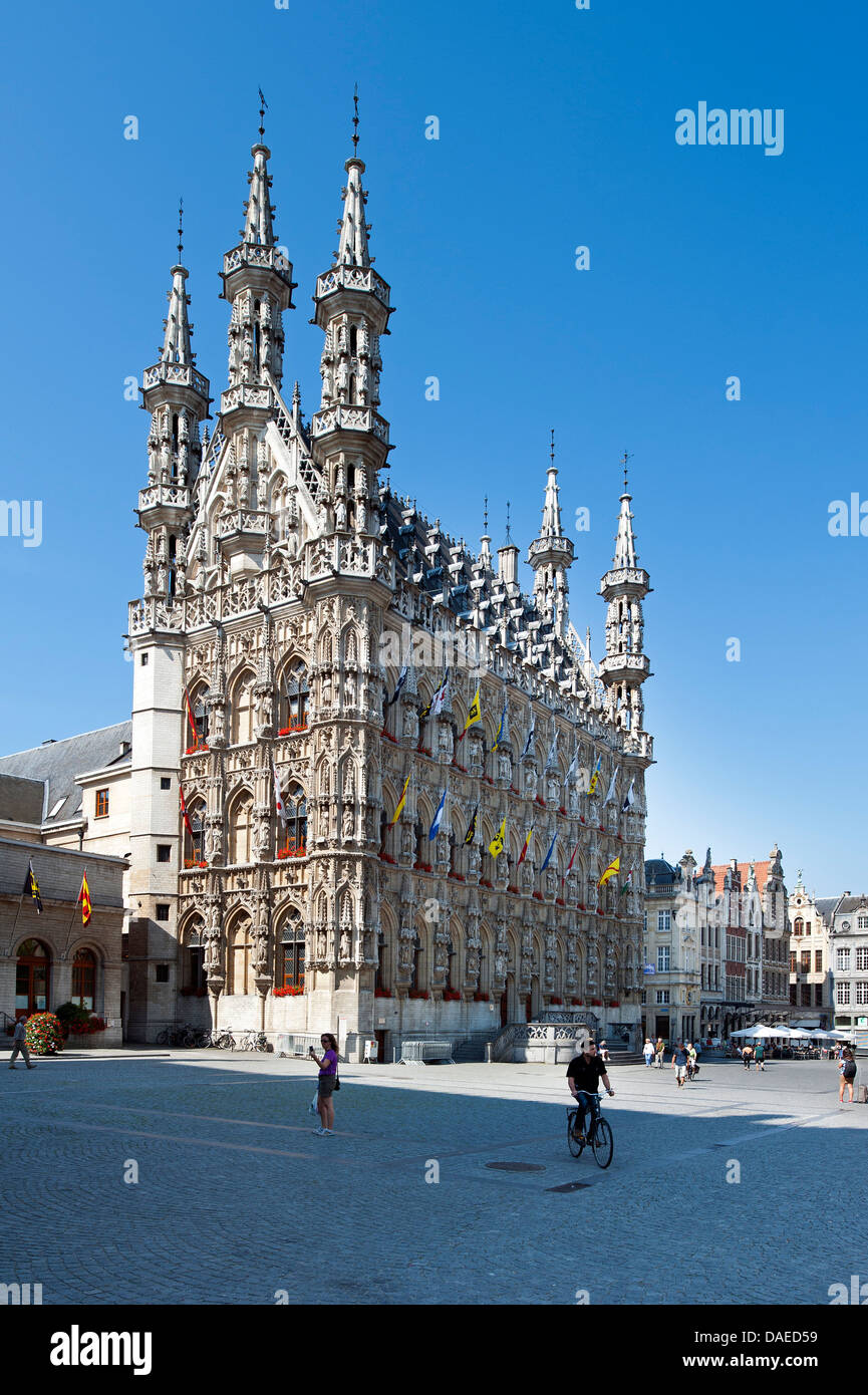 The Gothic town hall at the Grote Markt / Main Market square, Leuven / Louvain, Belgium Stock Photo
