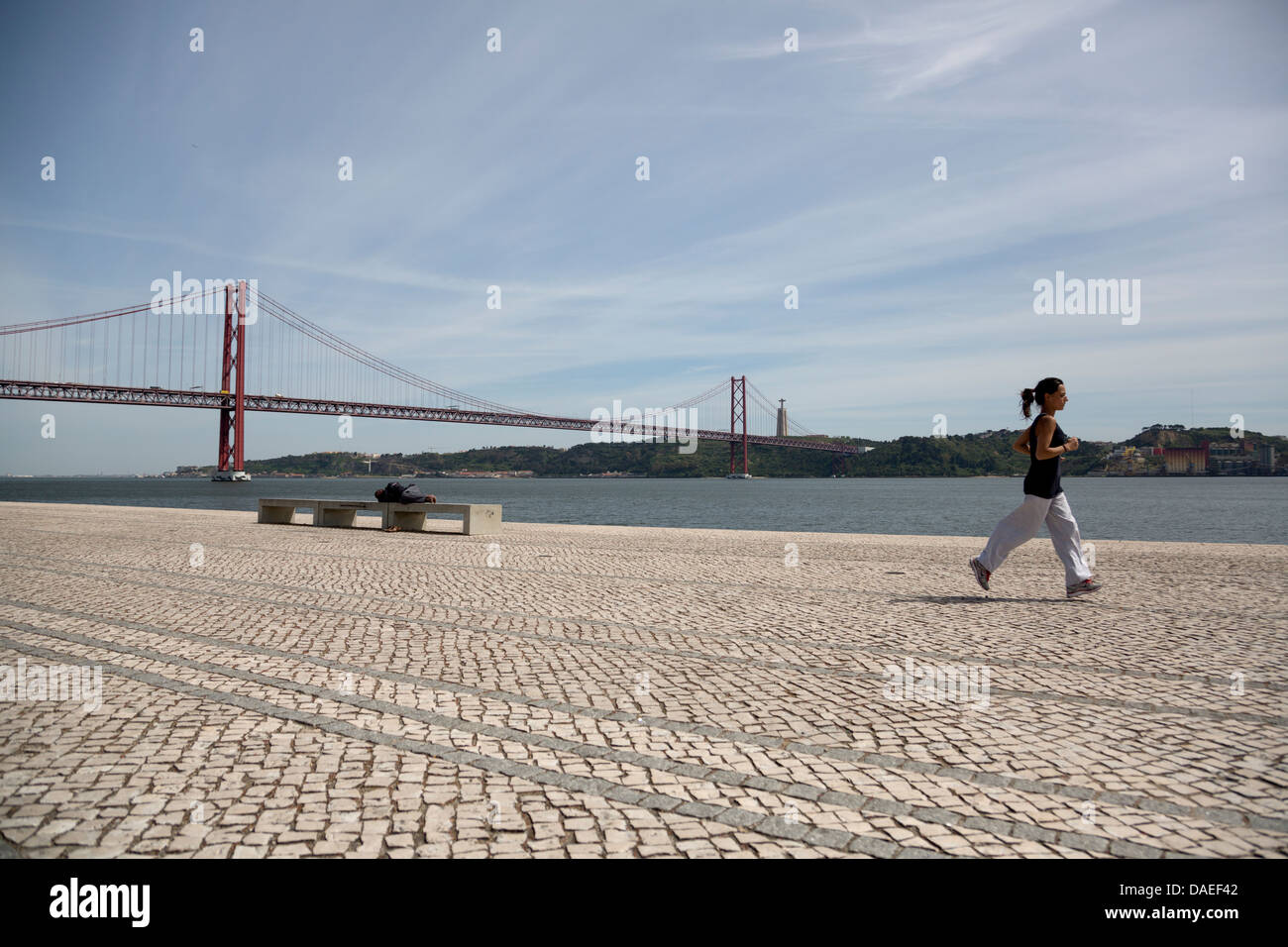 The Vasco da Gama cable-stayed Bridge flanked by viaducts and rangeviews that spans the Tagus in Parque das Nações in Lisbon Stock Photo