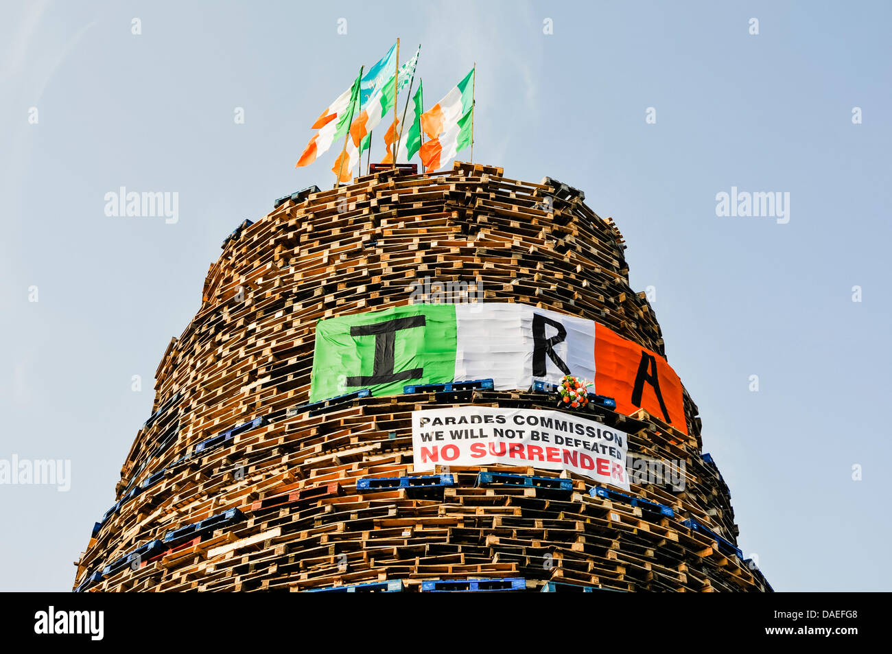 Belfast, Northern Ireland, 11th July 2013 Shankill Road bonfire