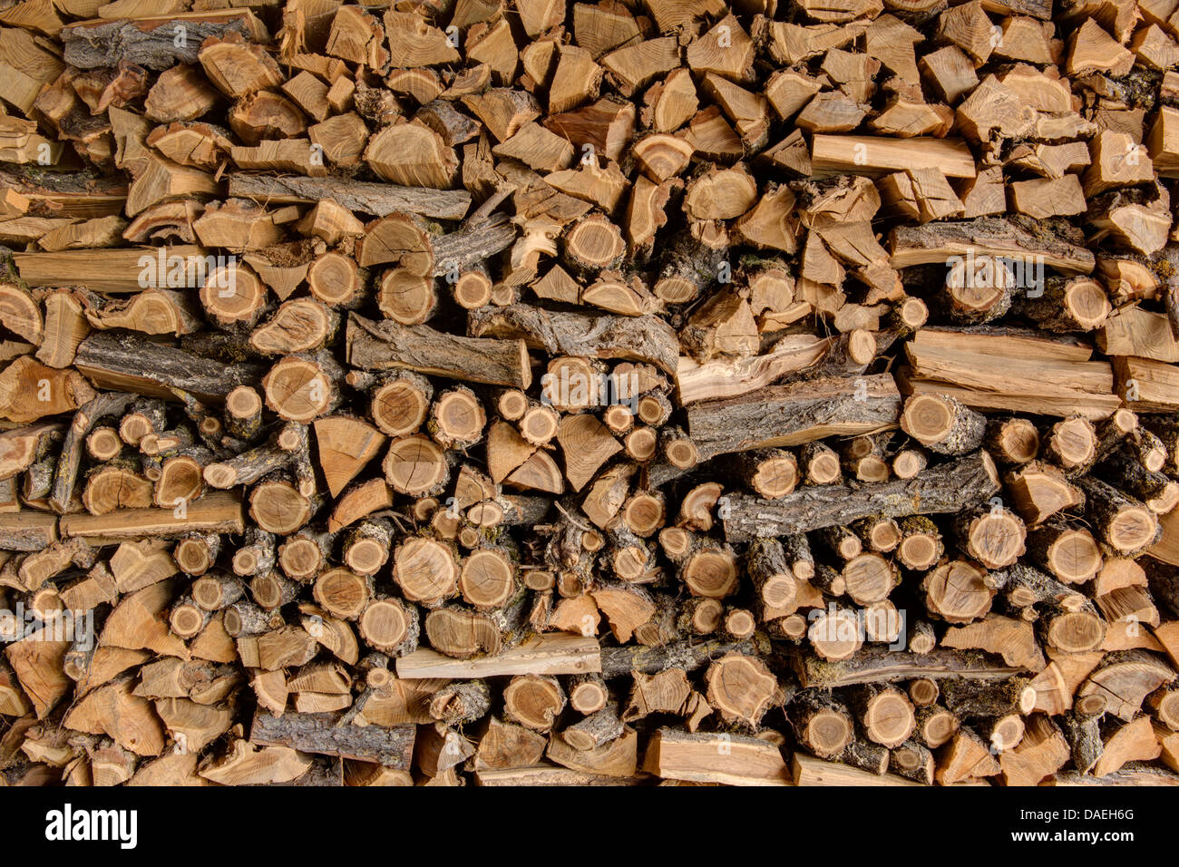 Pile of wood cut for fireplace and background. Stock Photo