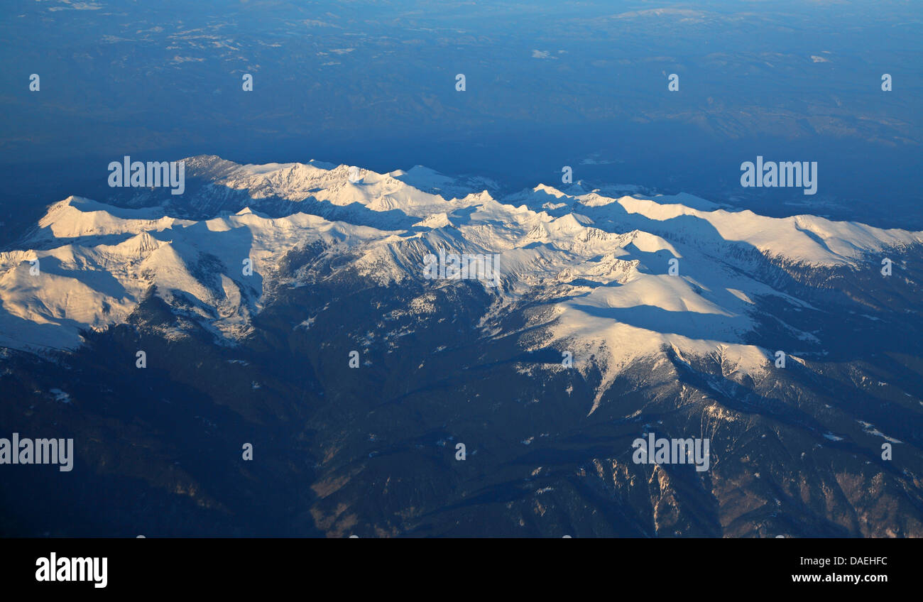 aerial view to snow-covered Durmitor mountains, Montenegro Stock Photo