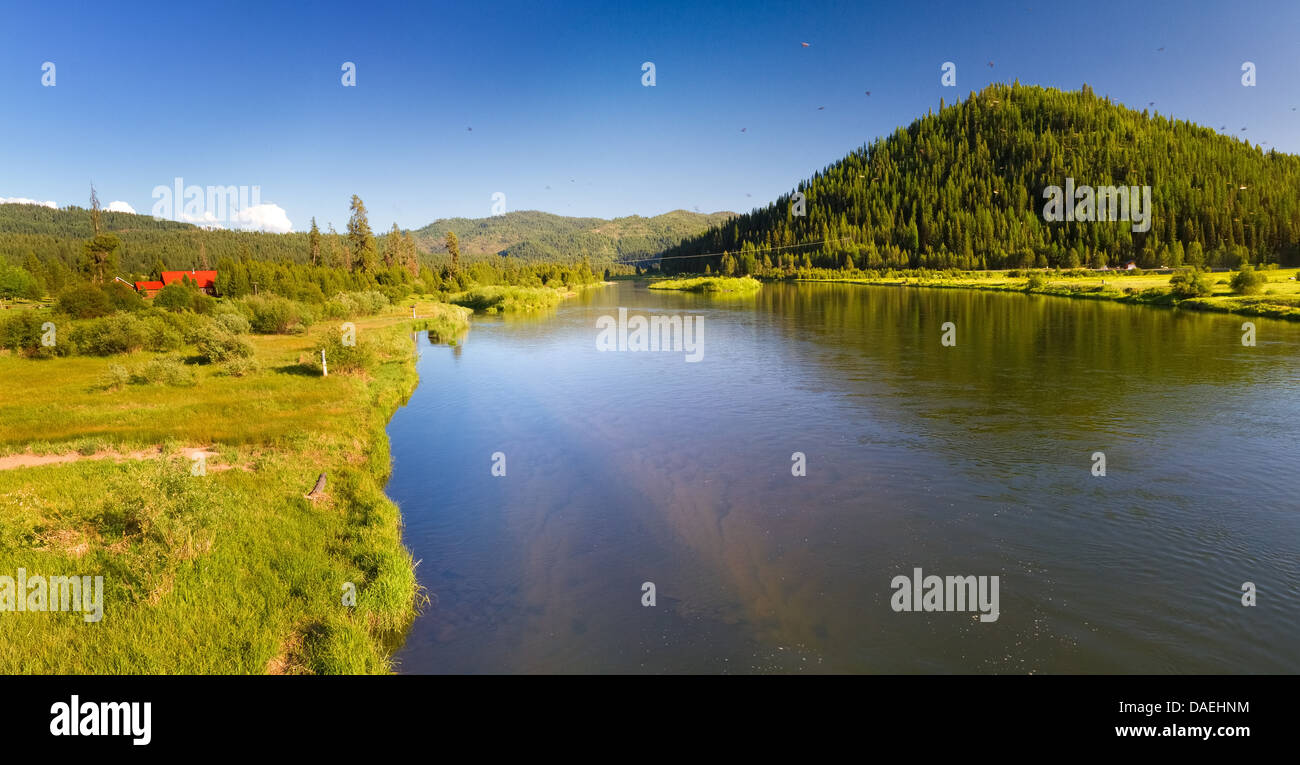 Early evening over placid section of Payette River in Smiths Ferry