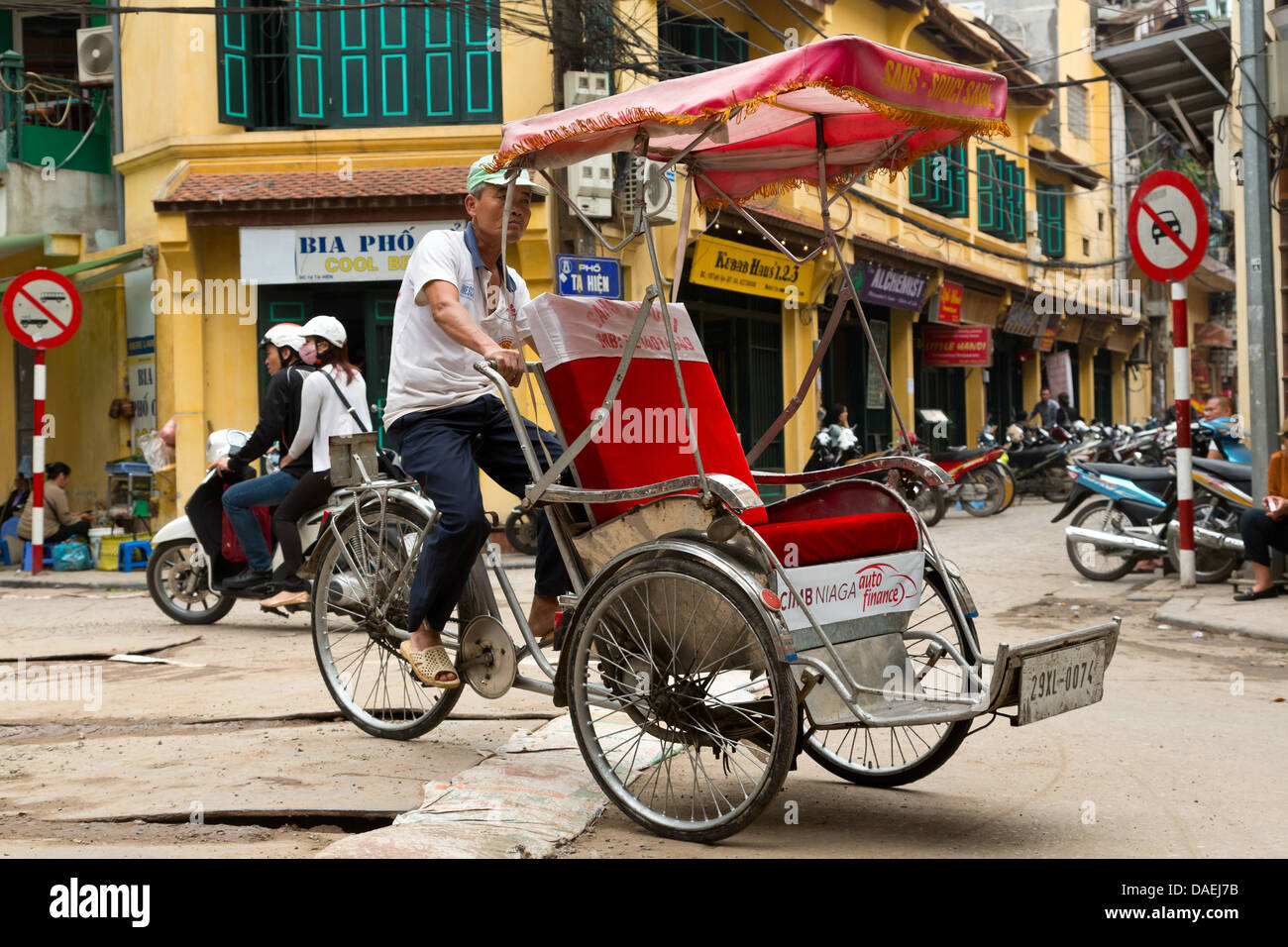 Traditional Tricycle in the Old Quarter of Hanoi, Vietnam Stock Photo