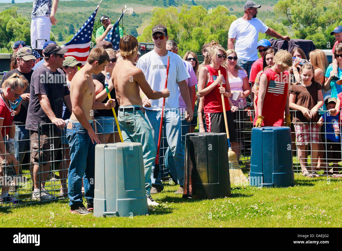 Racing teams prepare to release porcupines from garbage cans at the