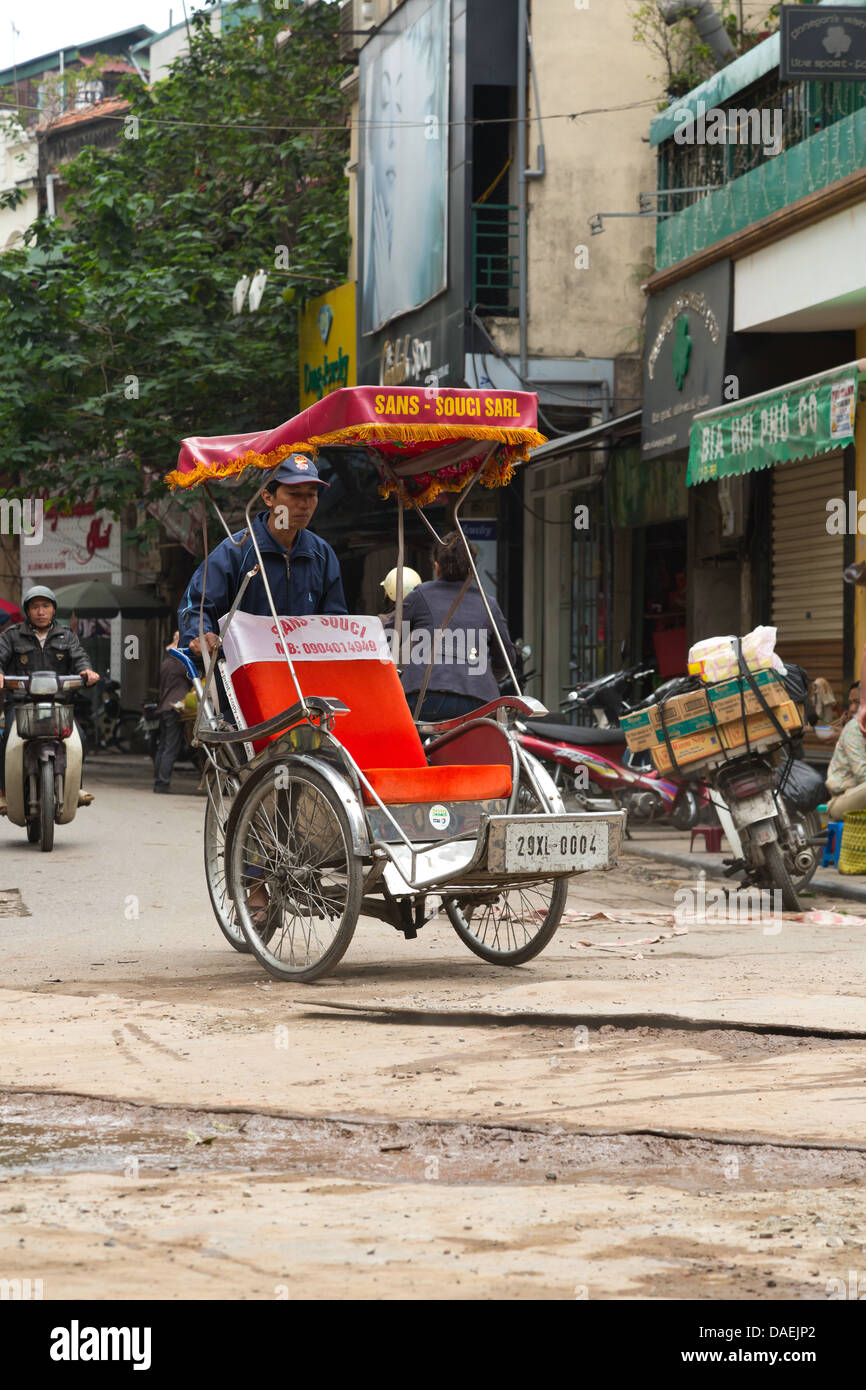 Traditional Tricycle in the Old Quarter of Hanoi, Vietnam Stock Photo