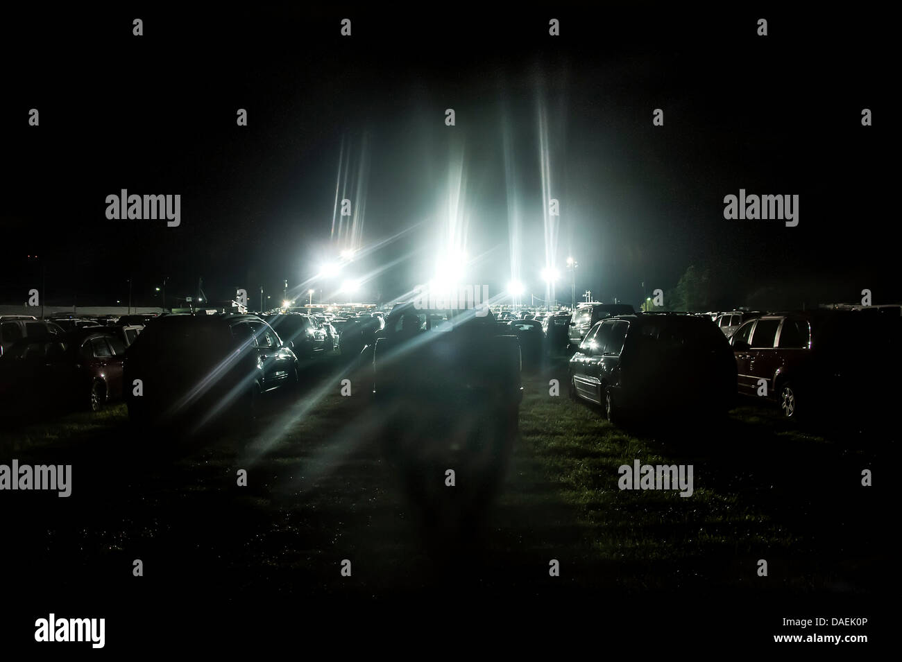 Cars parked in a grass field for evening rodeo event, Cowtown, New Jersey, USA Stock Photo